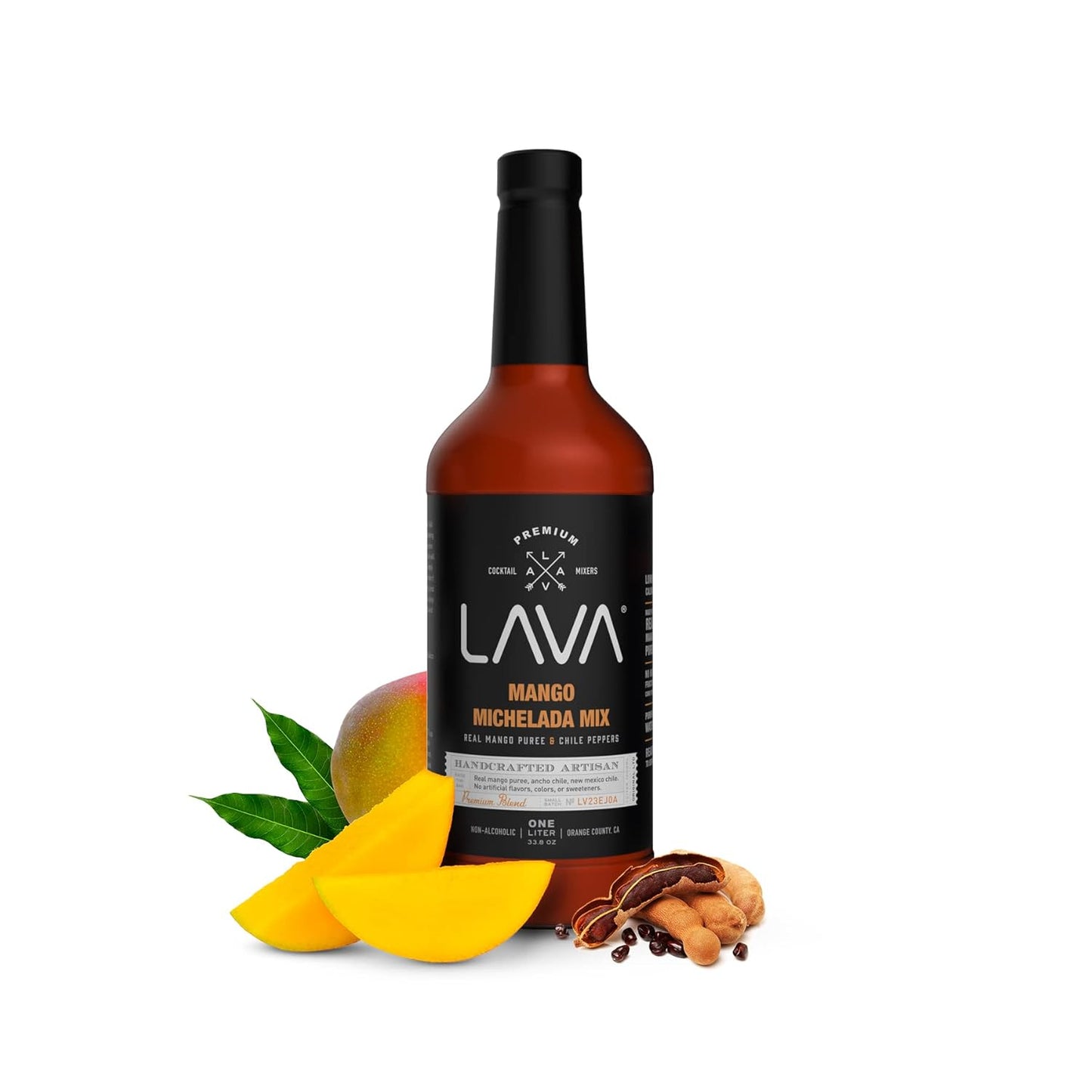 (3-Pack) LAVA Premium Mango Michelada Mix Made With Real Mango Puree, Ancho Chile Peppers, New Mexico Chile, Tamarind, Vegan, 1-Liter (33.8oz) Glass Bottle, Ready to Use
