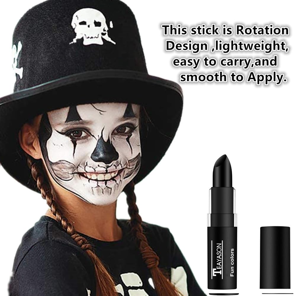 Go Ho 2 PCS Makeup Clown White and Black Cream-Blendable Stick - Eye Black&Face Body Paint Professional Halloween FX Makeup,Safe Facepaint Nose&Lip Smacking for Sports(White+Black)
