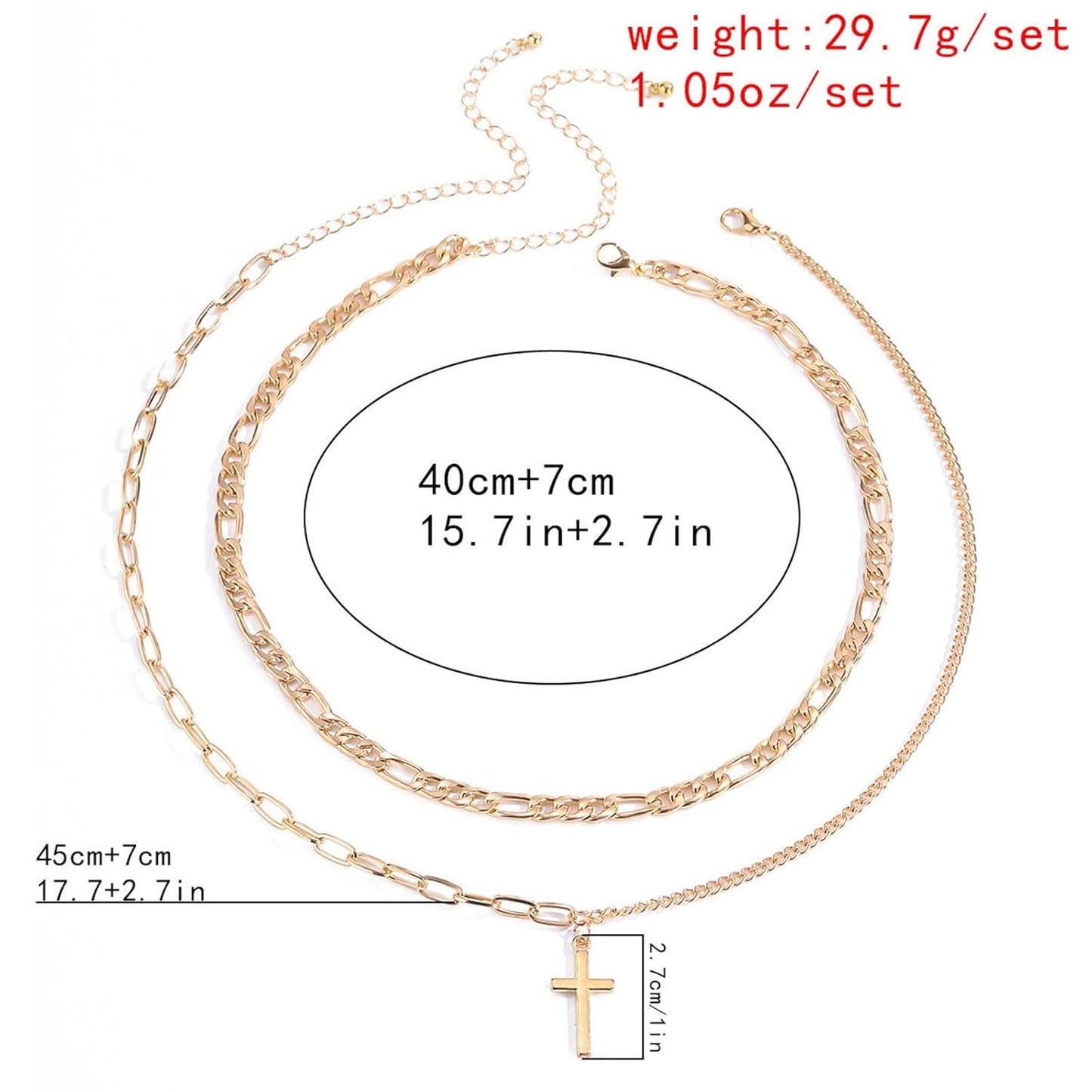 Vintage Layered Cross Necklace Choker Gold Cross Pendant Necklace Figaro Chain Necklace Layering Chunky Chain Choker Necklace Religious Jewelry for Women and Girls