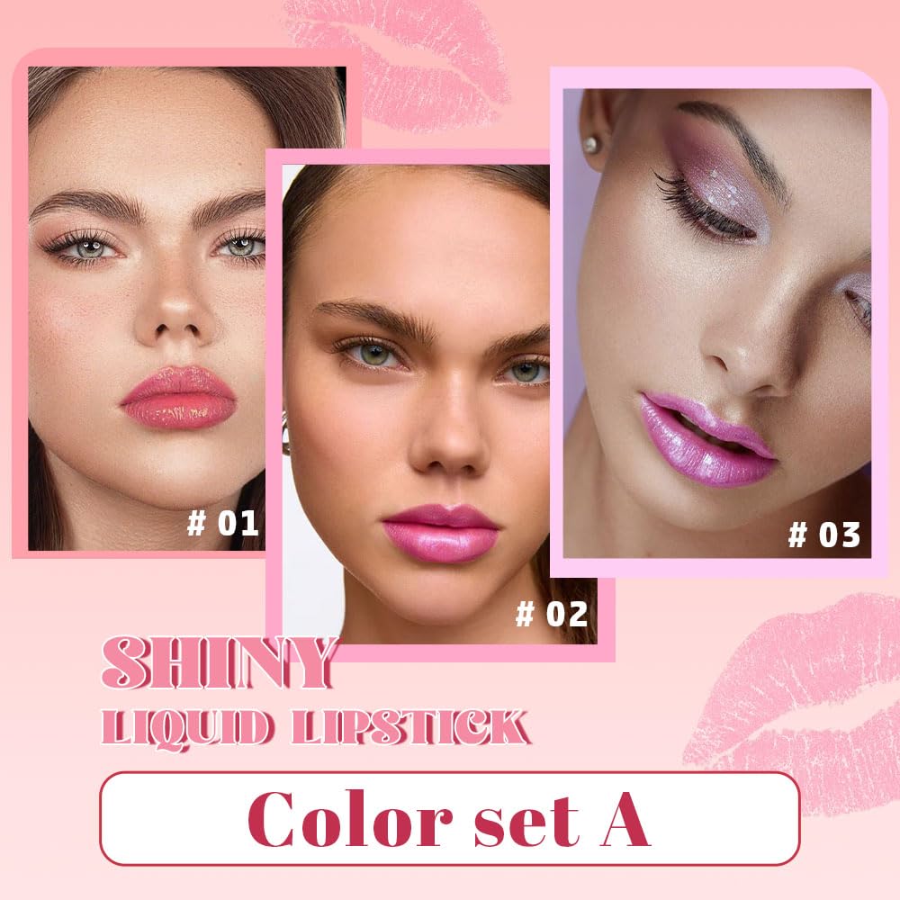 3Pcs Metallic Lipstick for Women,Lightweight Glitter Sparkling Liquid Lipsticks,Shimmer Lip Gloss Stain Long Lasting Waterproof Smudge Proof Non-Drying 24 Hour Full Coverage Lip Makeup,Vegan