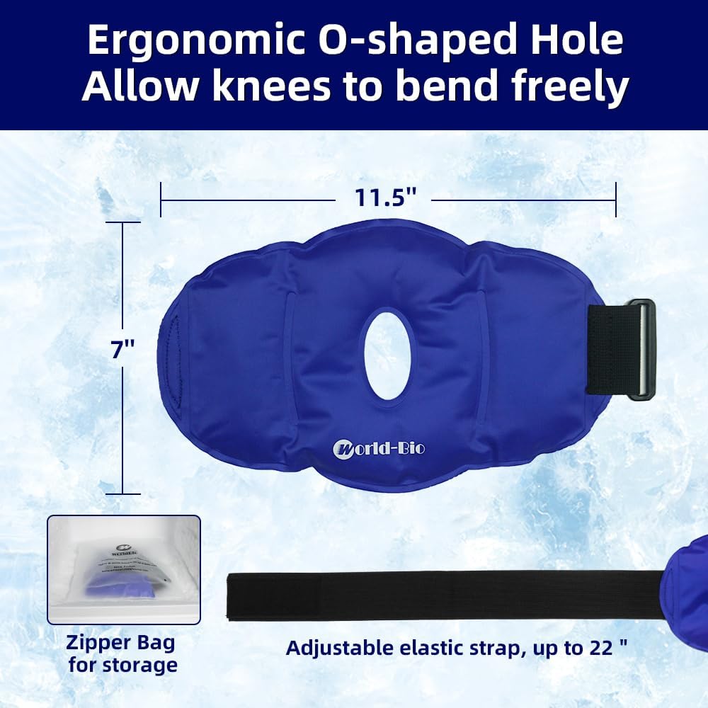 WORLD-BIO Ice Pack for Knee Pain Relief, Reusable Gel Ice Pack for Knee Injury, Replacement Surgery, Bursitis Arthritis, Swelling, Cooling Wrap Cold Compress for Arthritis, Meniscus Tear, Blue
