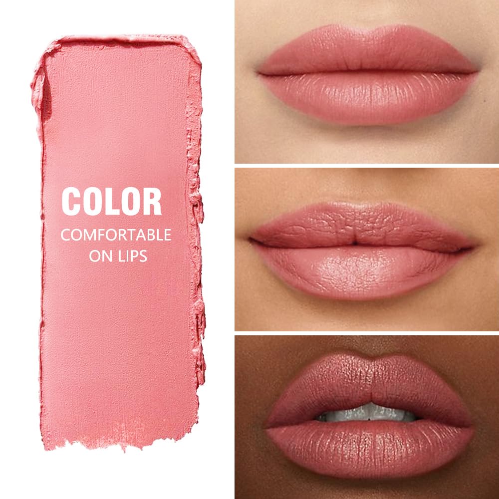 Matte Lipstick Crayon Set for Women, Rose Pink 24 Hour Lipstick Lip Liner Pencil, Neutral Lip Stick Lipliner Long Lasting Waterproof Smudge Proof, Vegan & Cruelty-Free, 01