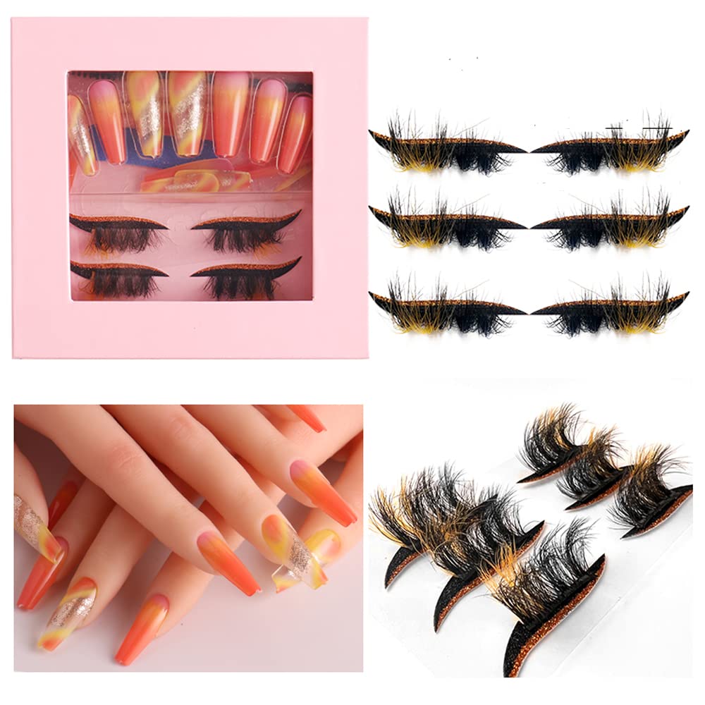 HBZGTLAD 3 in1 color eyeline Press On Nail with Eyelash Packing Boxes Set Package Pink White DIY Lashes and Nail Suit Box 1set… (SET-53)