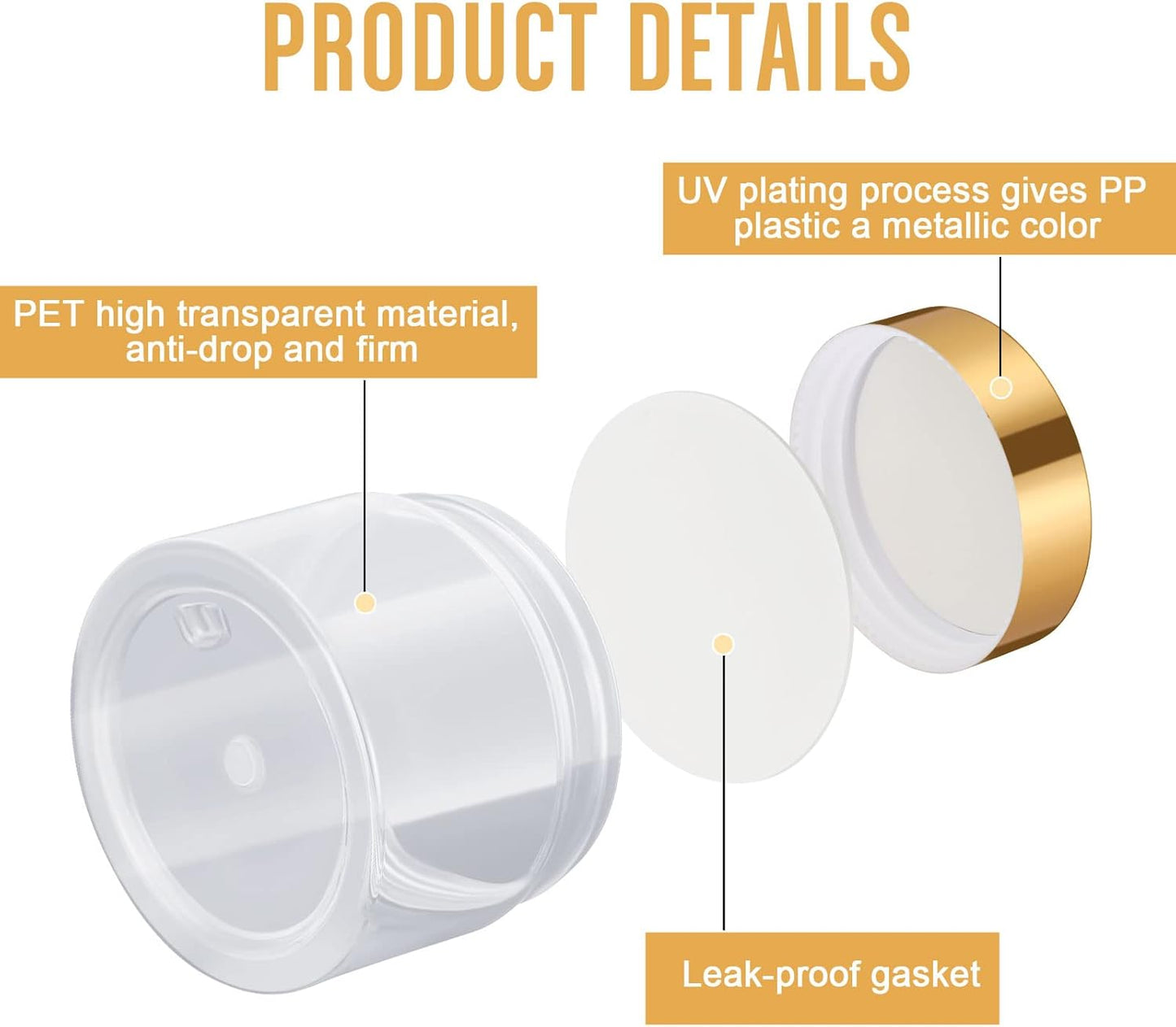 SATINIOR 100 Pcs Plastic Jars with Lids Small Containers Lids Wide Mouth Small Plastic Containers for Lotion Cream Rhinestones Body Butters Travel Storage(6 oz, Gold)