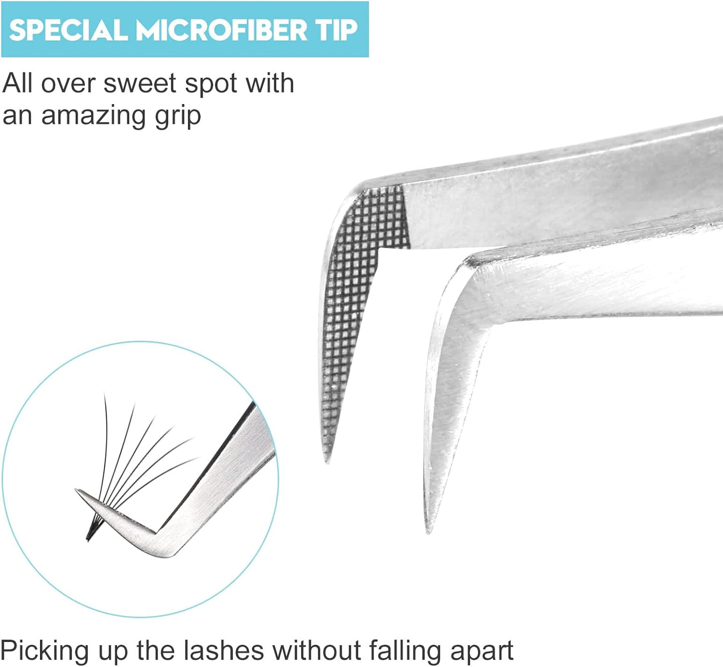 Ms.Queen Volume Tweezers For Eyelash Extensions, Fiber Tip Grip Lash Tweezers L-Shape Boot Mega Volume Mink Lashes Tweezers, Blue