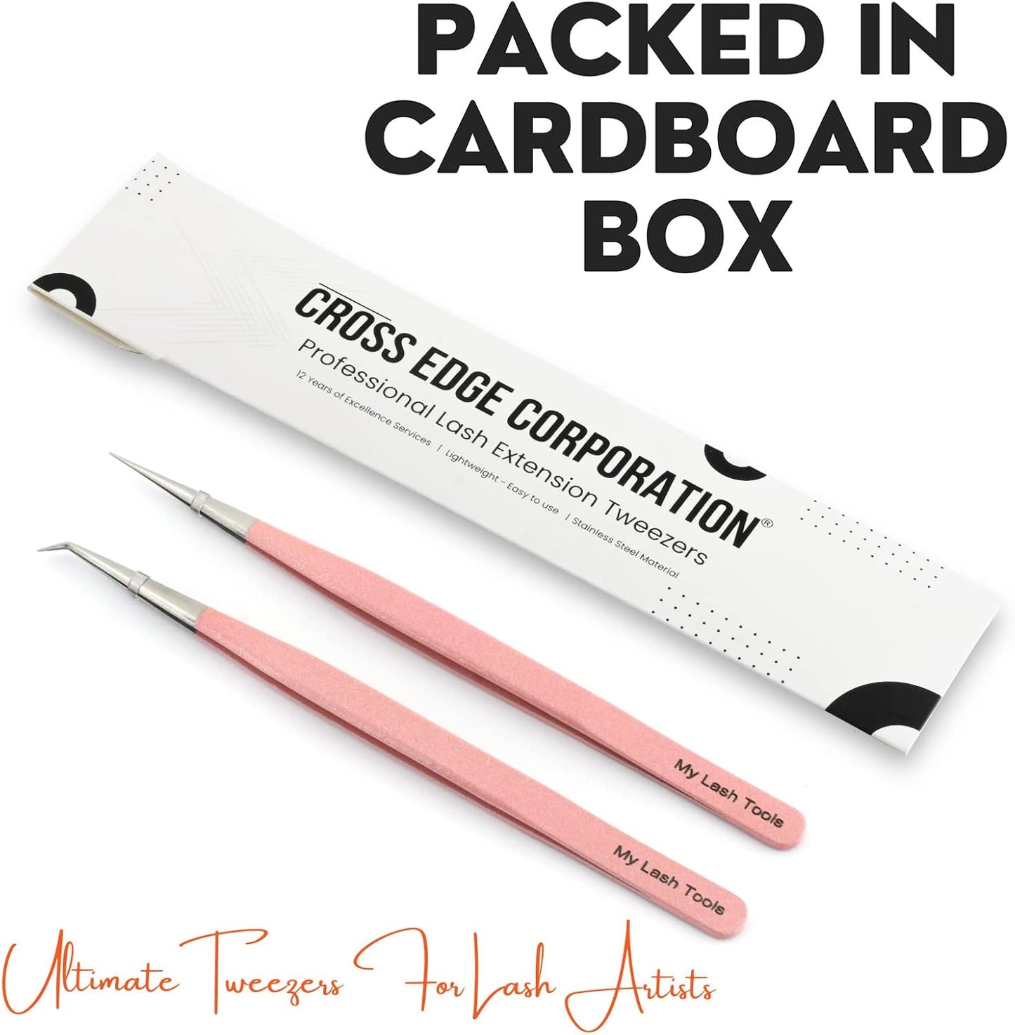 2pcs Straight & Curved Isolation Tweezers for Eyelash Extensions – 14cm Japanese Stainless Steel, Blush Pink, Best for Individual & Classic Lashes