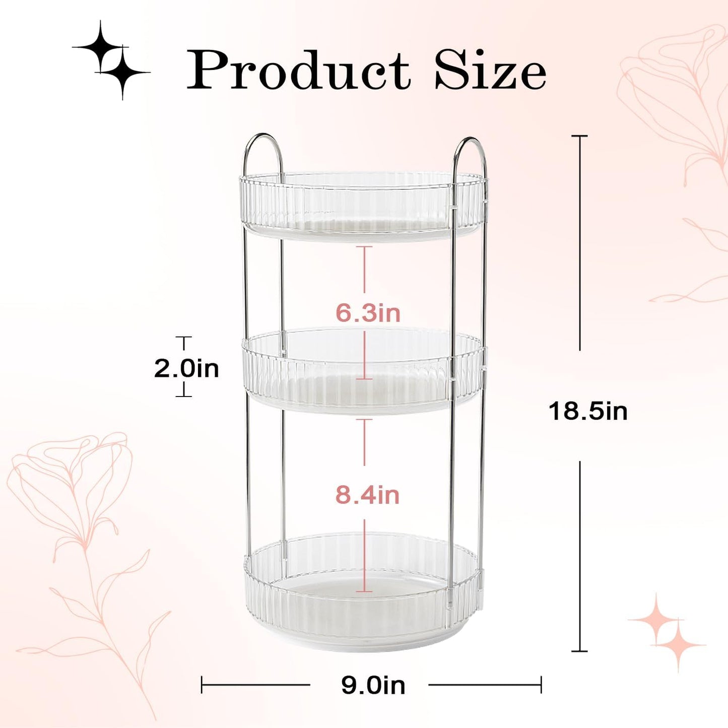 360° Rotating Makeup Organizer for Vanity, Spinning Cosmetics Organizer Holder Rack, Large Capacity Bathroom Organizer Countertop, Fits Perfume, SkinCare, Makeup Brushes 3 Tiers, Transparent