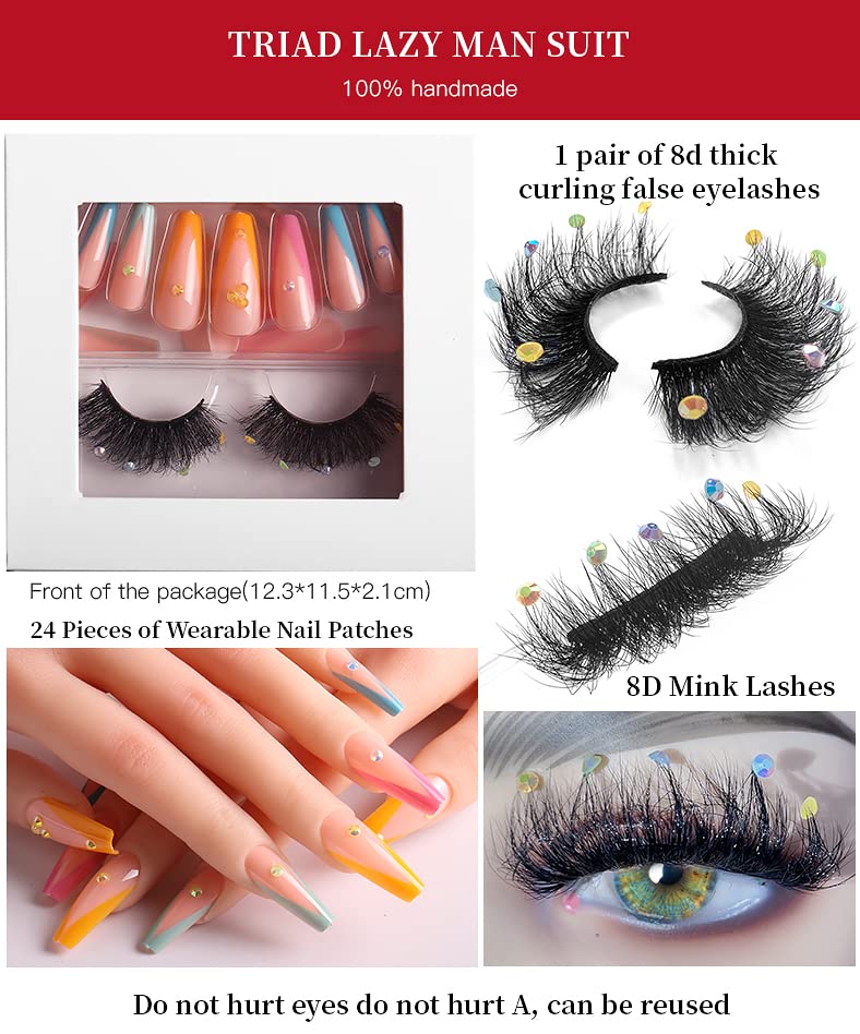 HBZGTLAD 3 in1 color eyeline Press On Nail with Eyelash Packing Boxes Set Package Pink White DIY Lashes and Nail Suit Box 1set… (SET-60)