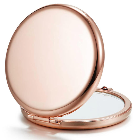Compact Mirror Bulk, Pack of 6 Double-Sided 1X/2X Magnifying Metal Makeup Mirrors(Round, Rose Gold)