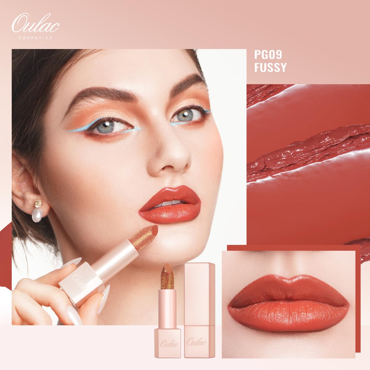 Oulac Infinity Moisture Shine Lipstick - High Shine Shimmery Finish, Super Creamy Texture, Medium to High Coverage - Gluten Free, PG09 Fussy
