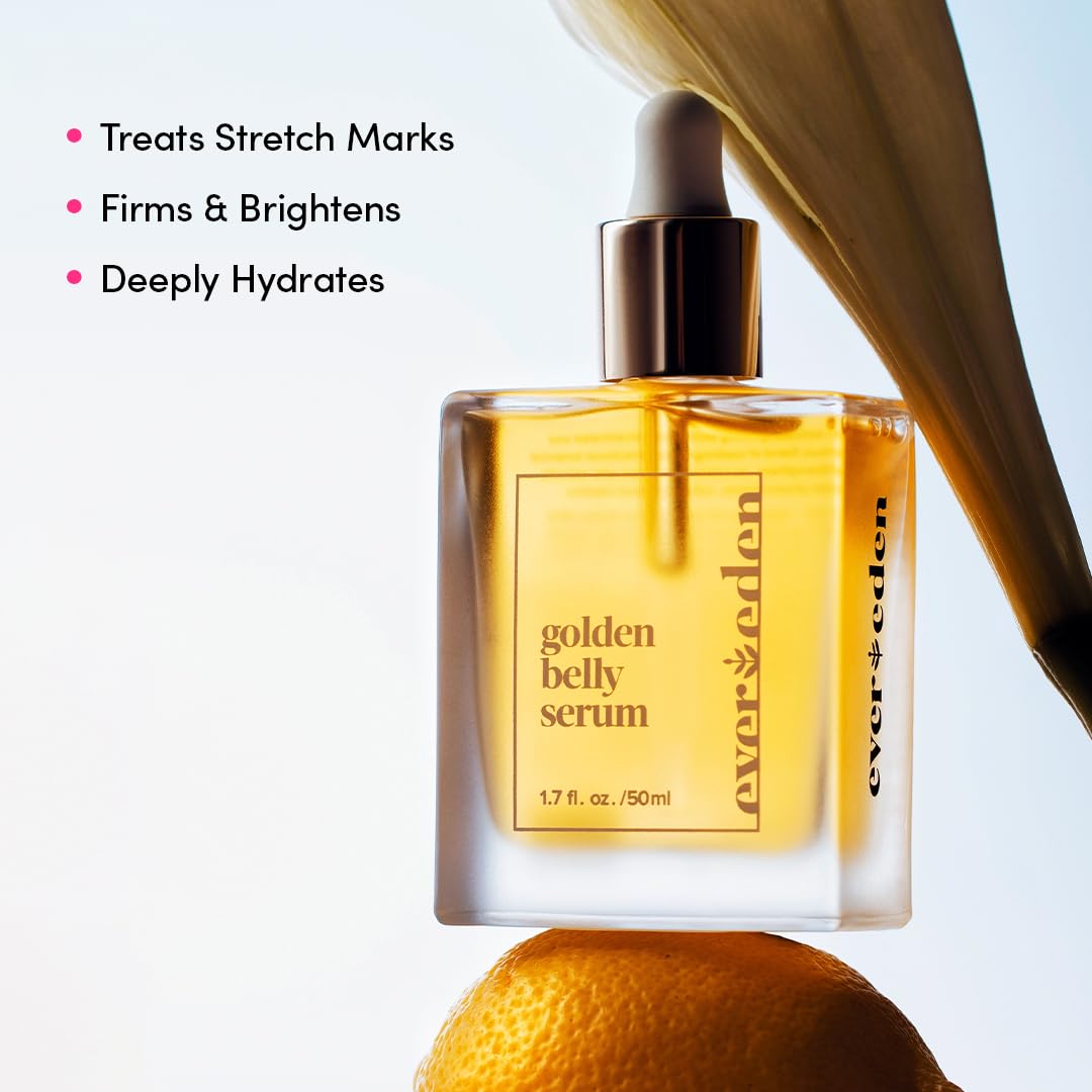 Evereden Golden Belly Serum, 1.7 fl oz. | Clean & Vegan Women's Belly Oil for Pregnancy and Postpartum | Clean Maternity Skincare | Non-Toxic Stretch Mark Oil