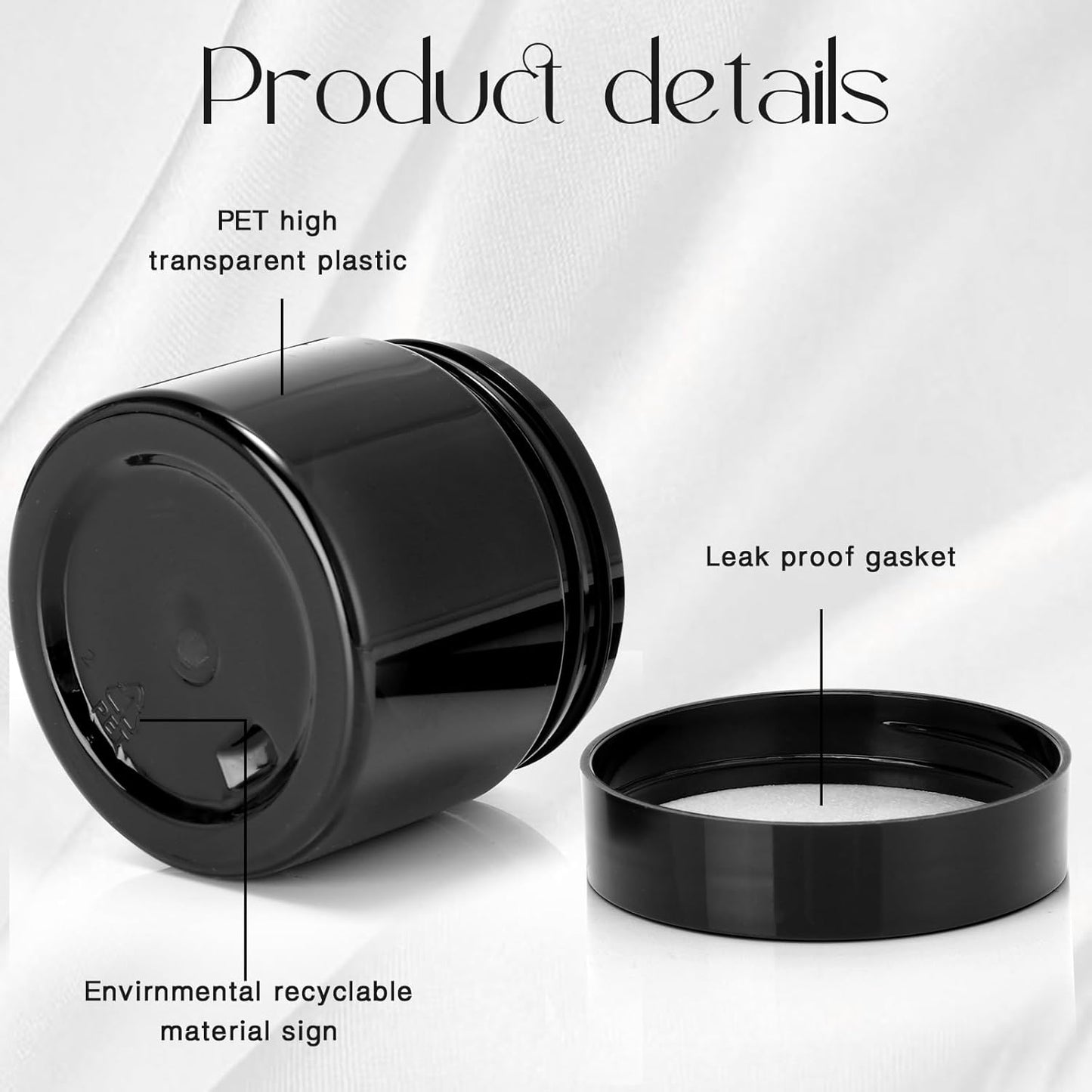 Patelai 4 Pieces Round Wide-mouth Leak Proof Plastic Container Jars with Lids for Travel Storage Makeup Beauty Products Face Creams Oils Salves Ointments DIY Making(2 Ounce,Pure Black)