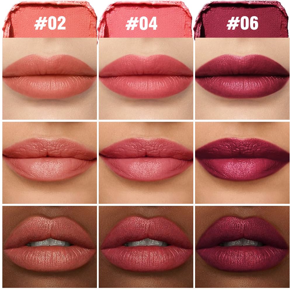 3Pcs Matte Lipstick Crayon Set for Women, 24 Hour Lipstick Lip Liner Pencil, Neutral Lip Stick Lipliner Long Lasting Waterproof Smudge Proof, Vegan & Cruelty-Free, 02+04+06
