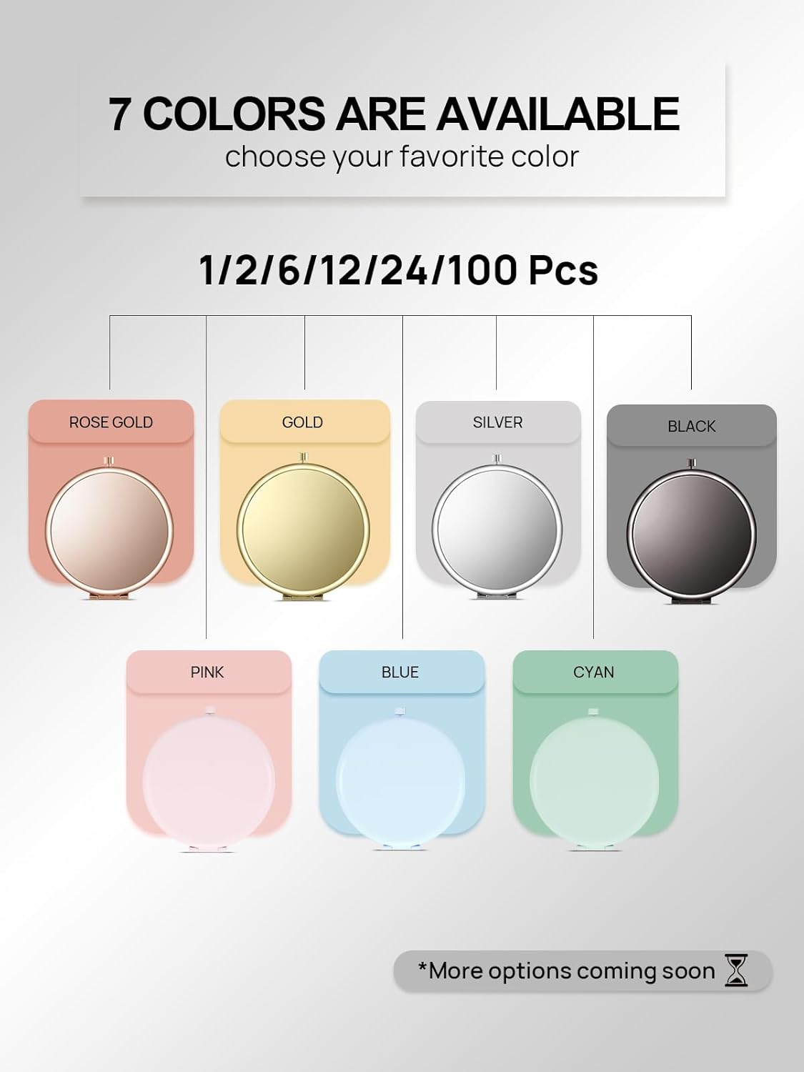 Compact Mirror Bulk, Set of 2 Double-Sided 1X/2X Magnifying Purse Pocket Makeup Mirrors(Round, Rose Gold and Silver)