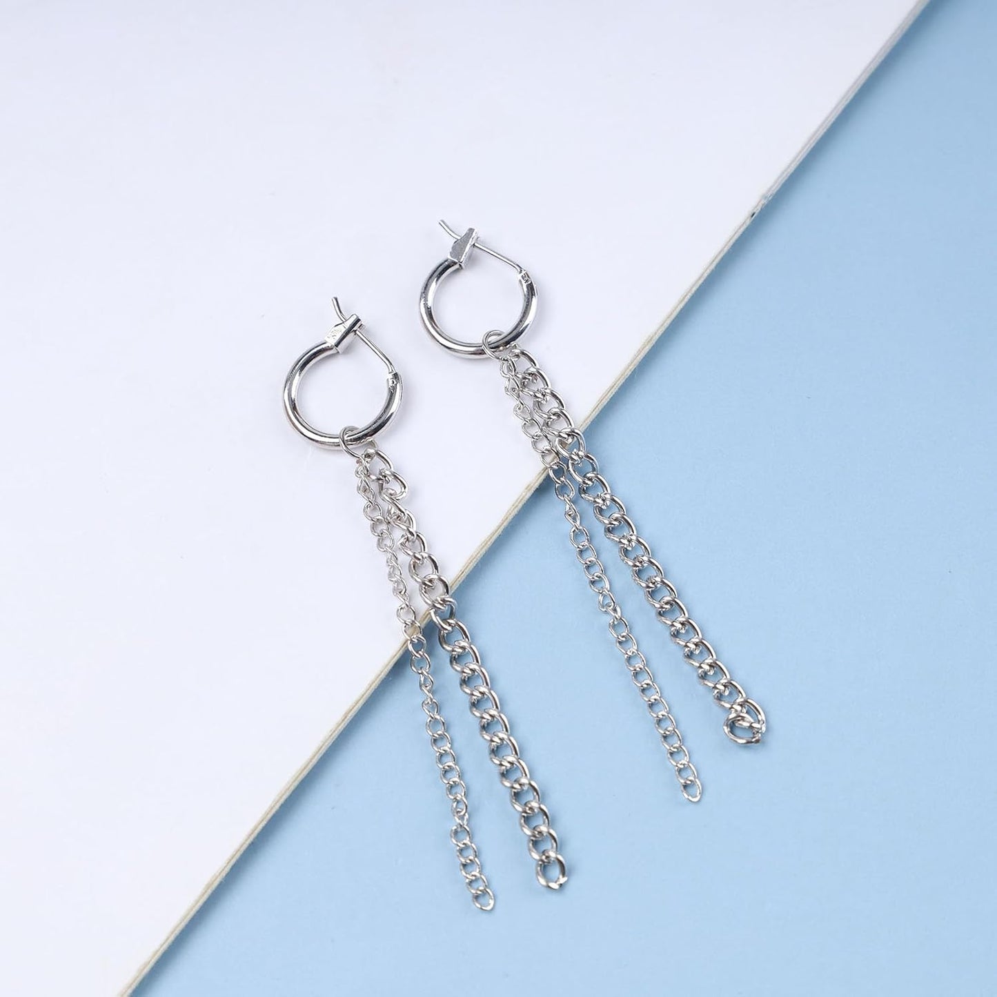Vintage Tassel Chain Earrings Silver Fringe Chain Earrings Long Chain Dangle Earrings Punk Thick Chain Huggie Hoop Earrings Jewelry for Women