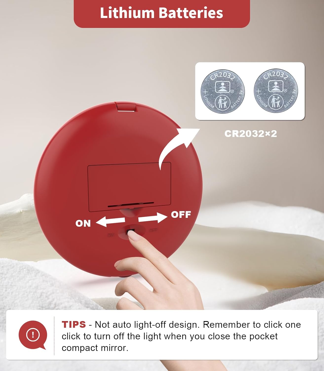 WOBSION Travel Compact Mirror,Portable 1x/10x LED Makeup Mirror with Magnification,Handheld 2-Sided Pocket Mirror, 3.5in Small Mirror for Purse,Handbag,Gift,Wine Red