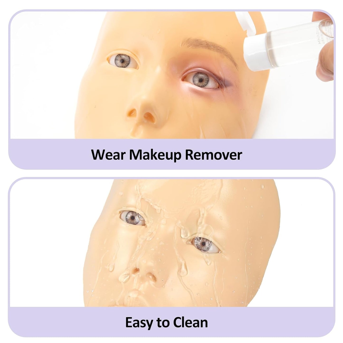 Makeup Practice Face, 2024 Upgrade 5D Makeup Mannequin Face Reusable Silicone Makeup Practice Face Board with Bracket, Come with Makeup remover & Concealer 3 Color & Makeup Bag White