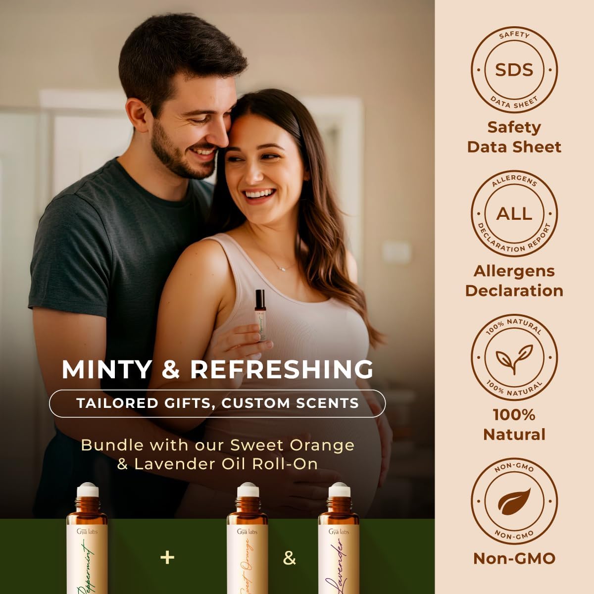 Gya Labs Peppermint Essential Oil Roll On - Natural Queasiness Soother for Pregnant Women, 100% Pure Natural Peppermint Oil Roller for Motion Relief, Head Cooling, Pregnancy Must Haves (0.34 Fl Oz)