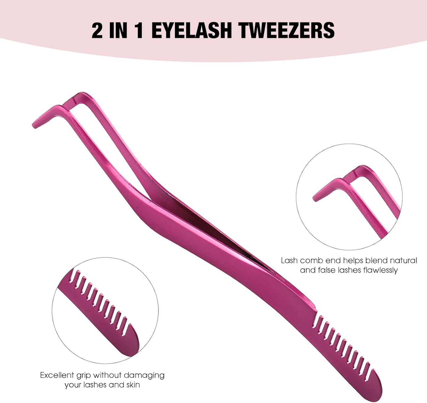FADLASH Lash Tweezers for Individual & Cluster Lashes, 2pcs DIY Eyelash Extension Supplies, Lash Applicator Tool, Eyelash Tweezers for False Lash Extension, Pink & Rose Gold
