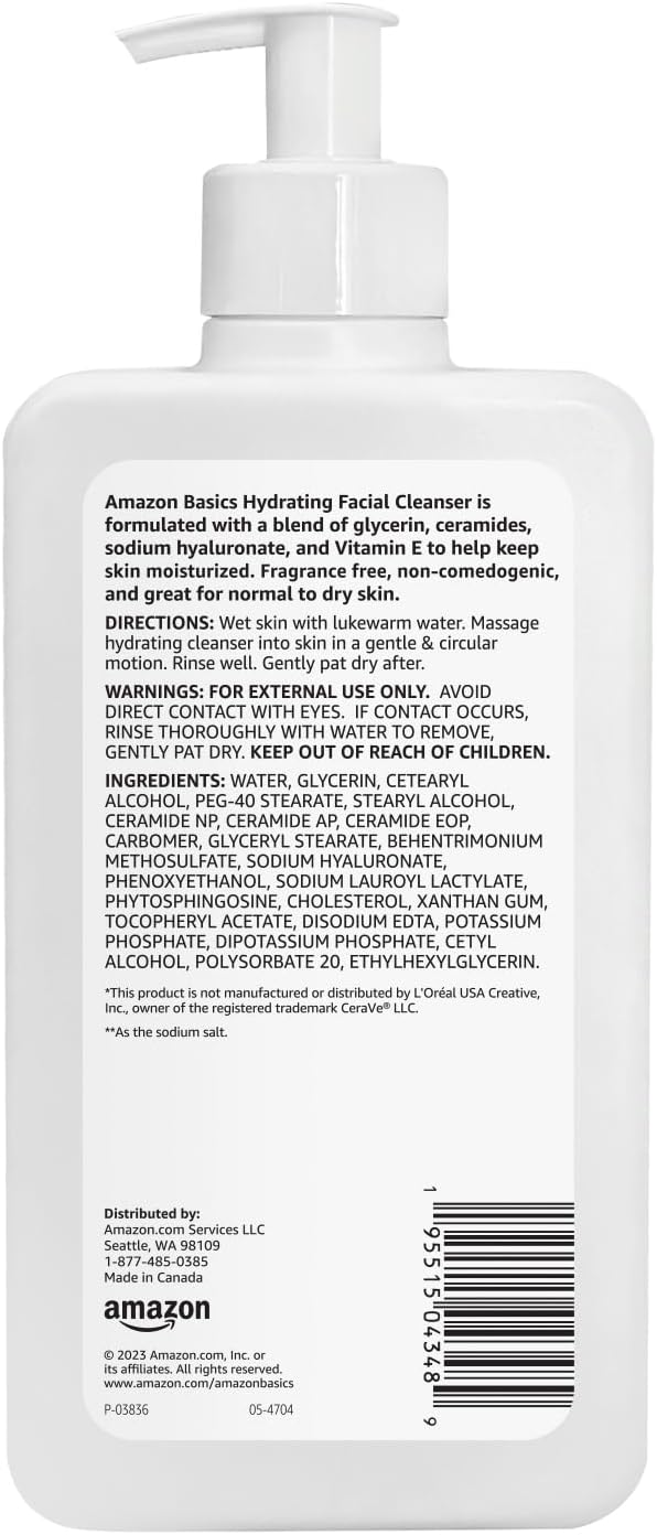 Amazon Basics Hydrating Facial Cleanser, 12 Fl Oz, Pack of 1