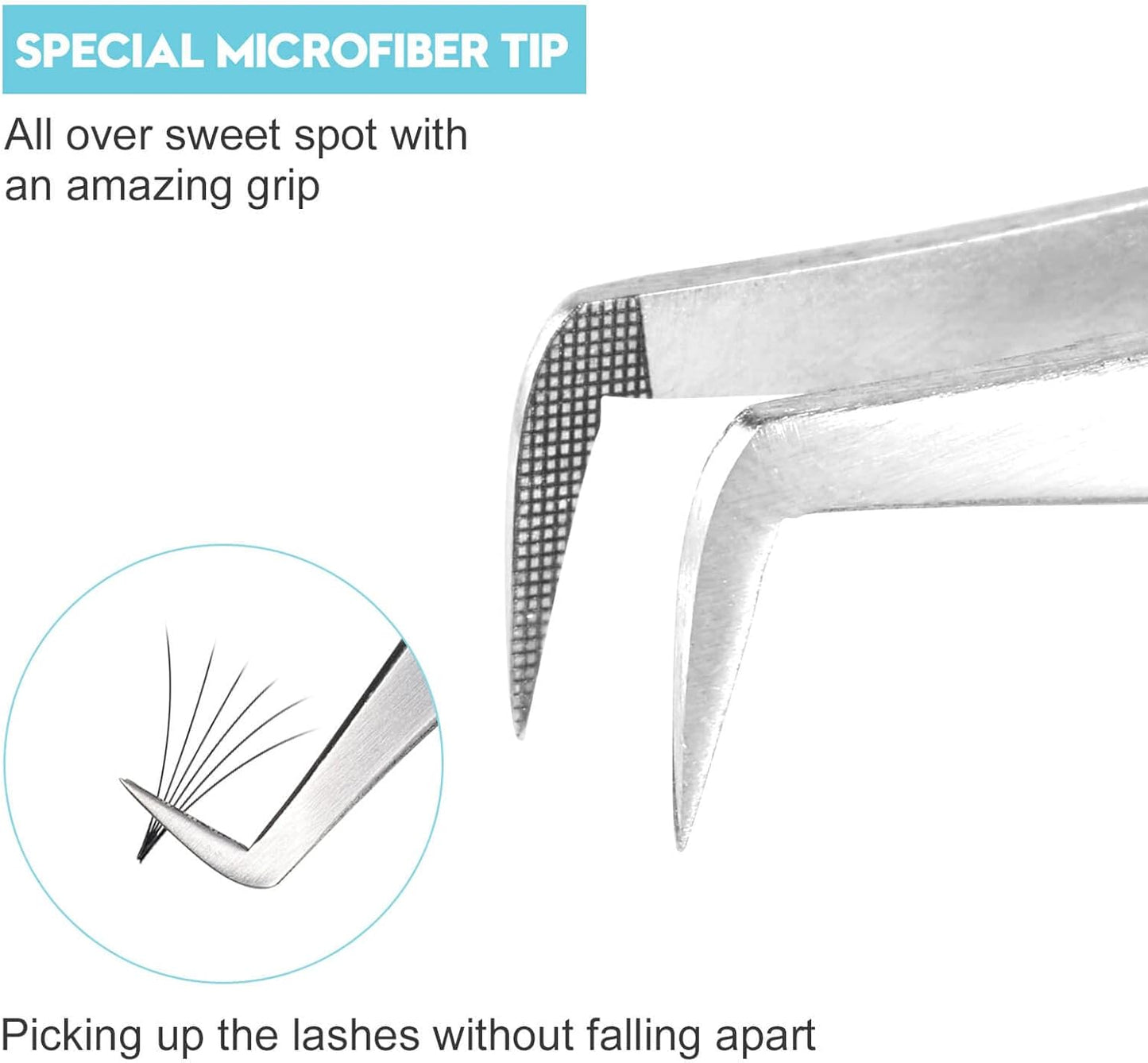 Ms.Queen Lash Tweezers for Eyelash Extensions,Professional 5Pcs Fiber Tip Curved Isolation 45 90 Degree Boot Volume Lash Tweezers for Extensions, Blue