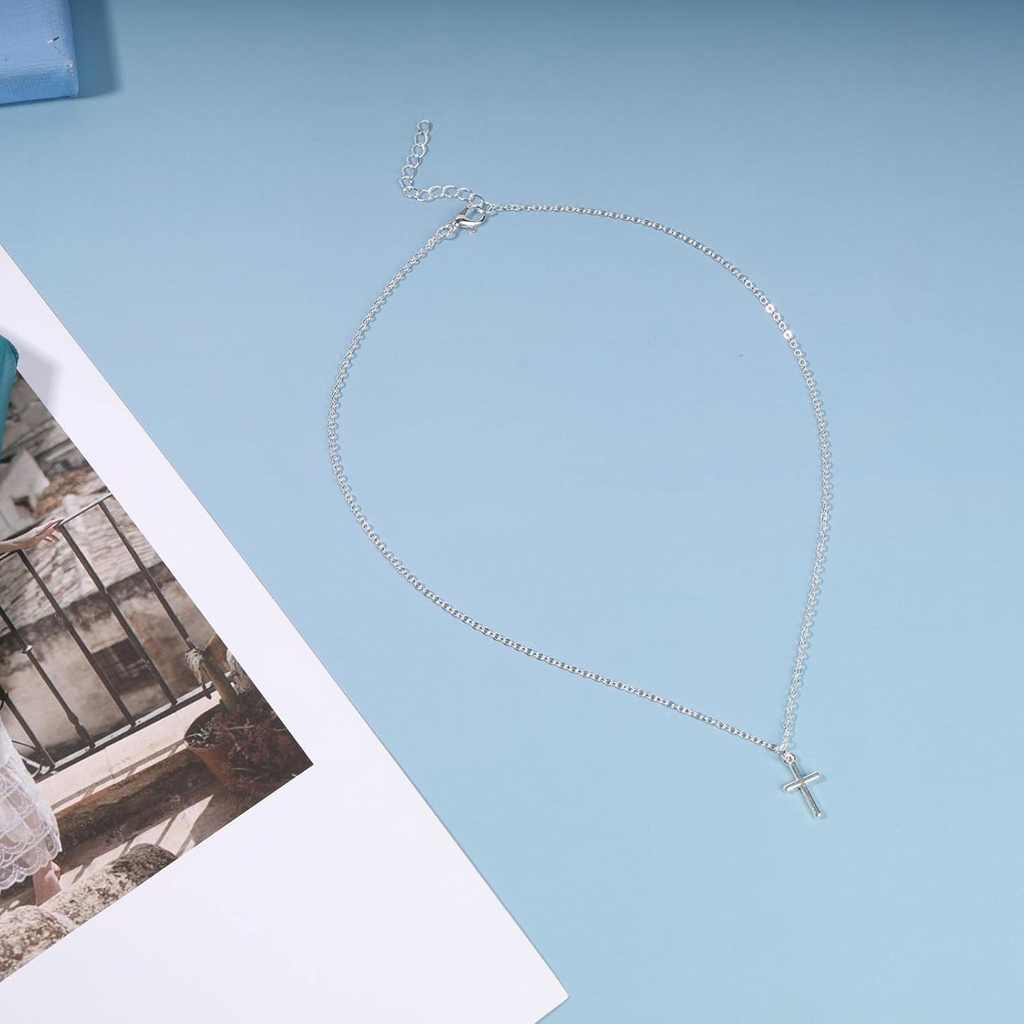 Boho Cross Necklace Chain Tiny Silver Cross Pendant Necklace Wedding Necklace Charm Fashion Jewelry Gift for Women and Girls