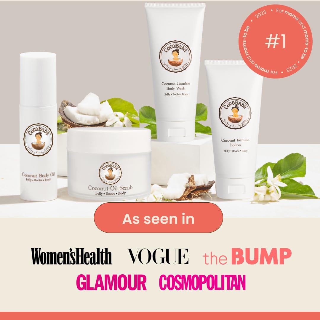 Cocobaba Stretch Mark Relief Set - Belly oil for pregnancy care package | Stretch Mark Cream for Pregnancy | Body wash | Body scrub | First time mom gift | Pregnancy Must have