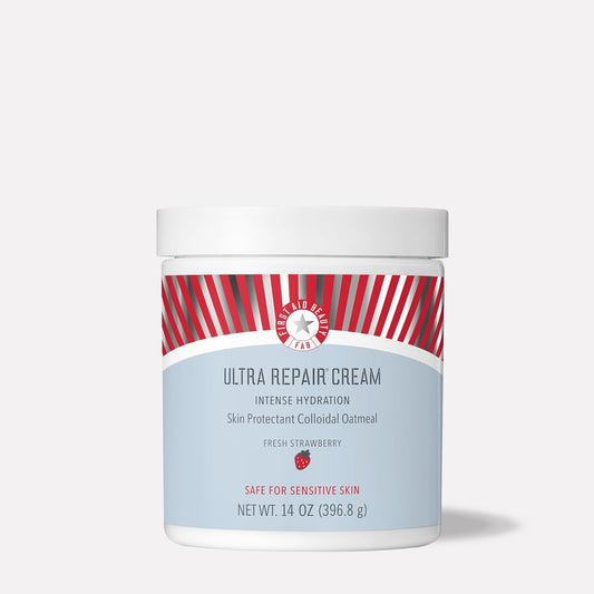 First Aid Beauty - Ultra Repair Cream, Intense Hydration Whipped Colloidal Oatmeal, Clinically Proven to Strengthen Skin Barrier & Help Relieve Eczema, Face & Body Moisturizer, 14oz Fresh Strawberry