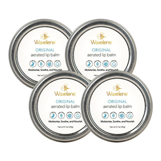 Waxelene Original Aerated Lip Balm Tin 4pc, Best Lip Balm Ever Organic Multipurpose Ointment Baby Eczema Dry Sensitive Skin Body Hand Face Moisturizer