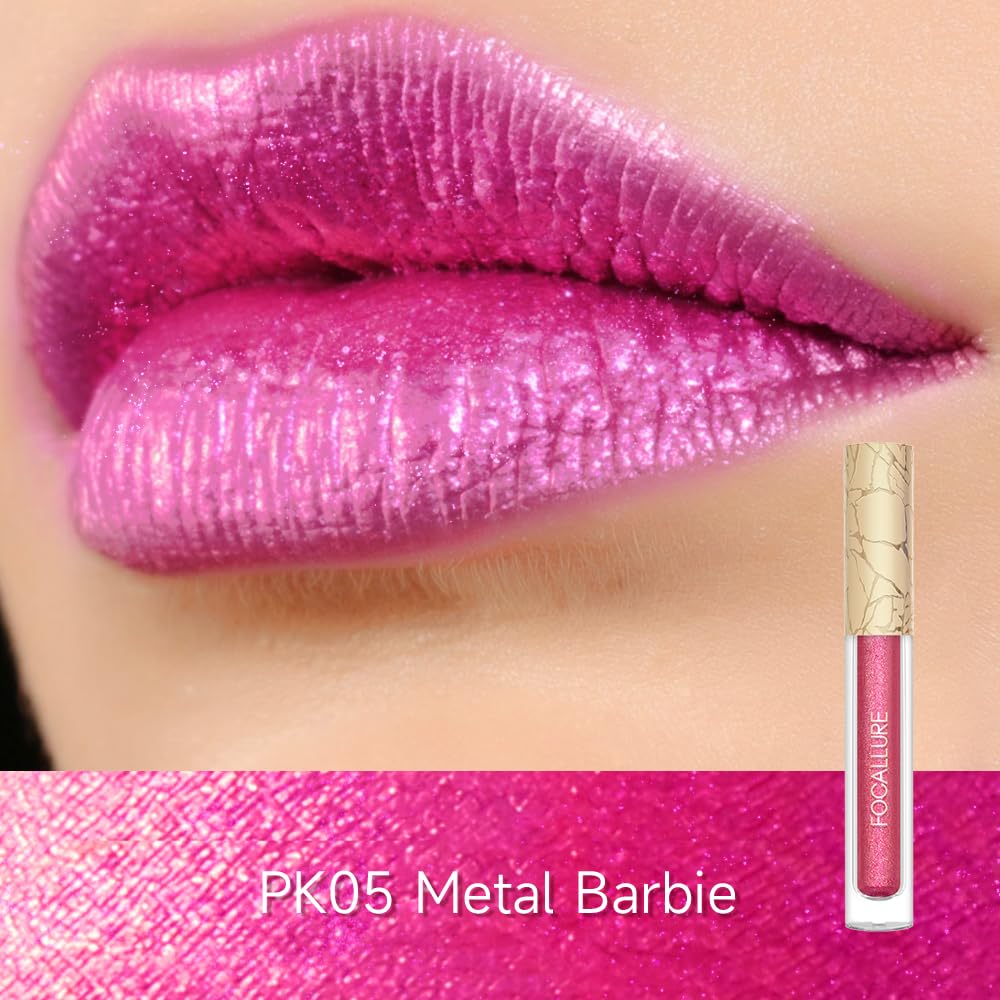 FOCALLURE Metallic Liquid Lipstick,Non Stick Cup Lip Gloss,High Impact Lip Color with Transfer-proof Wear,Long Lasting & Waterproof Lipstick Makeup for Women,Metal Barbie