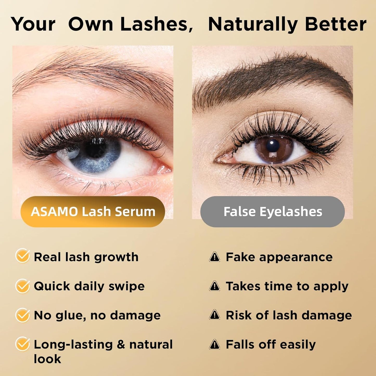 Eyelash & Eyebrow Growth Serum – 15 Plant Extracts for Longer, Denser & Fuller Lashes & Brows, Boosts Natural Hair Development,eyelash serum,Hypoallergenic Oil-Free,lash growth serum (Golden Yellow)
