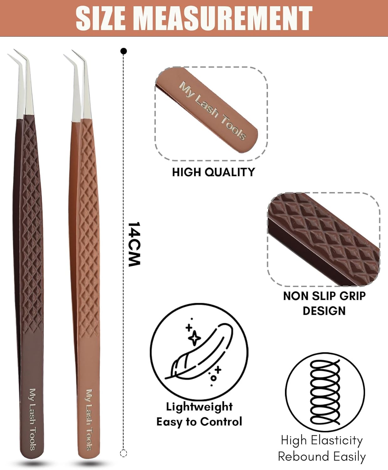 2pcs Curved Isolation Tweezers for Eyelash Extensions – 14cm Stainless Steel, Best for Individual Isolation & Classic Lashes Lash Tweezers Set