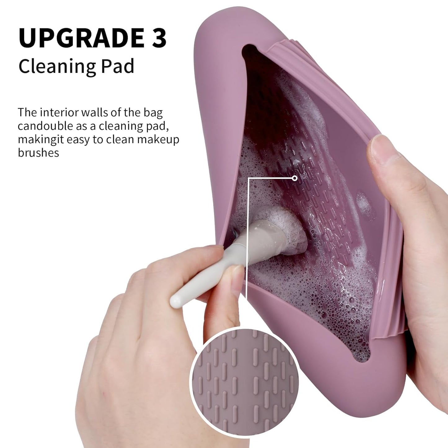 Silicone Makeup Brush Holder Travel Cosmetic Bag：Soft Portable Cosmetic Face Brushes Holder with Upgrade Anti-Fall Out Magnetic Closure, Large Travel Makeup Brush Case - Light Purple