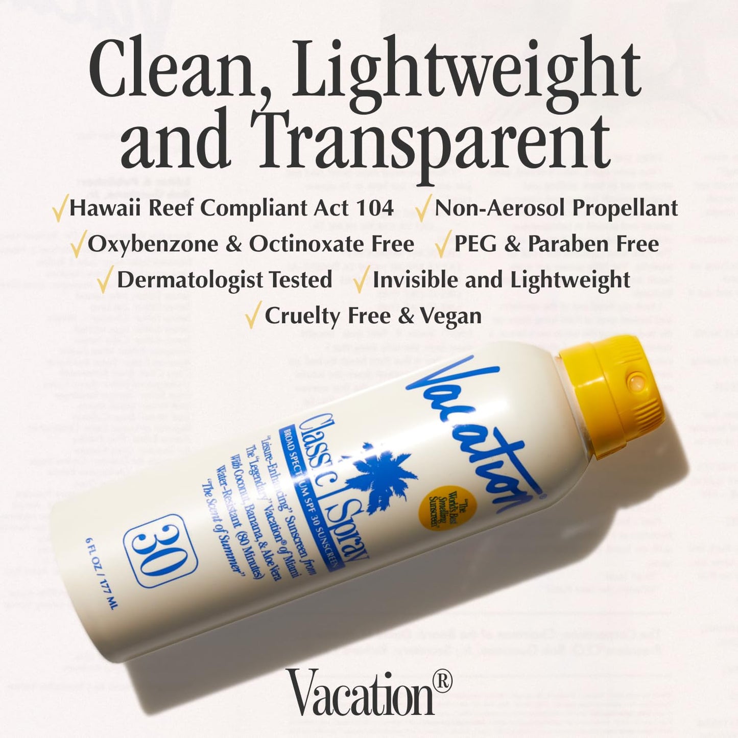 Vacation Classic Sunscreen Spray SPF 30 & Air Freshener Bundle, Water-Resistant, Lightweight, Transparent on All Skin Tones, Dermatologist-Tested, Vegan, 6 Fl. Oz.