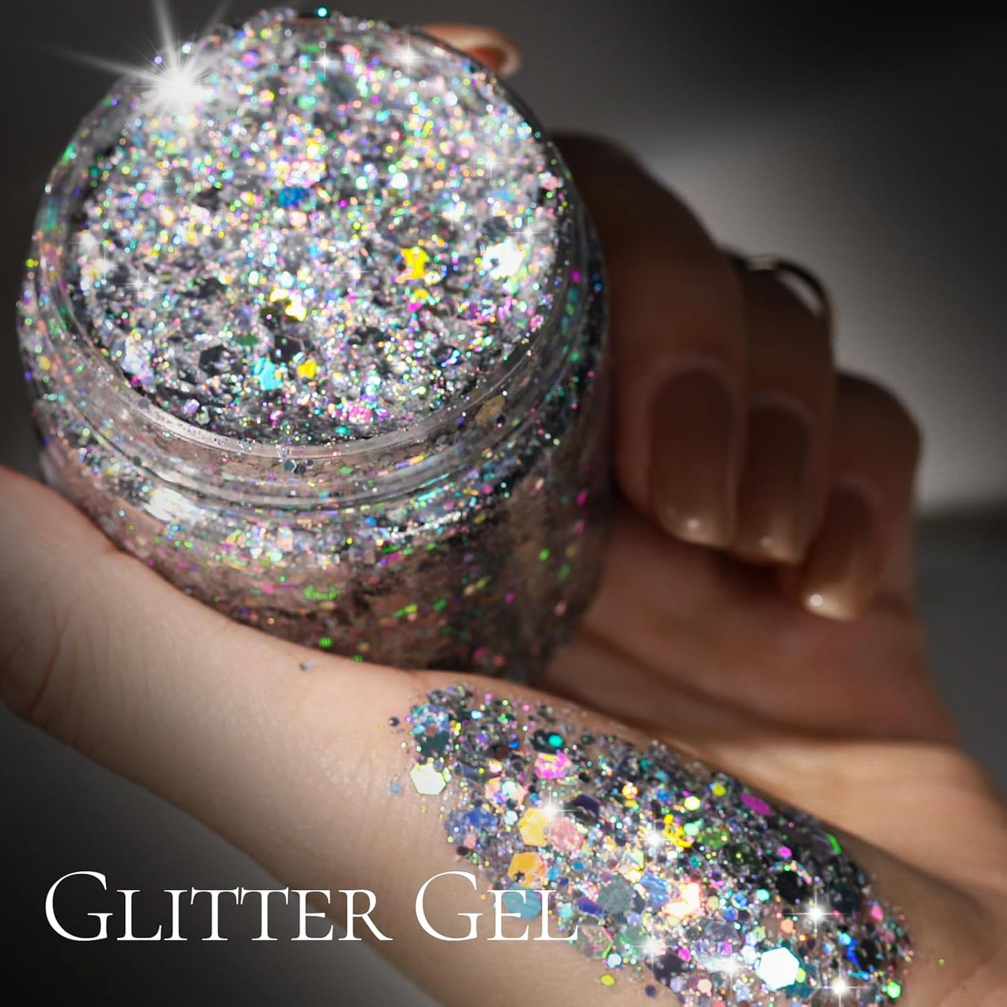 Teenitor Body Glitter, Body Glitter Gel, Hair Glitter, Face Glitter, Holographic Chunky Makeup Silver Glitter Gel for Face, Makeup, Hair, Eye