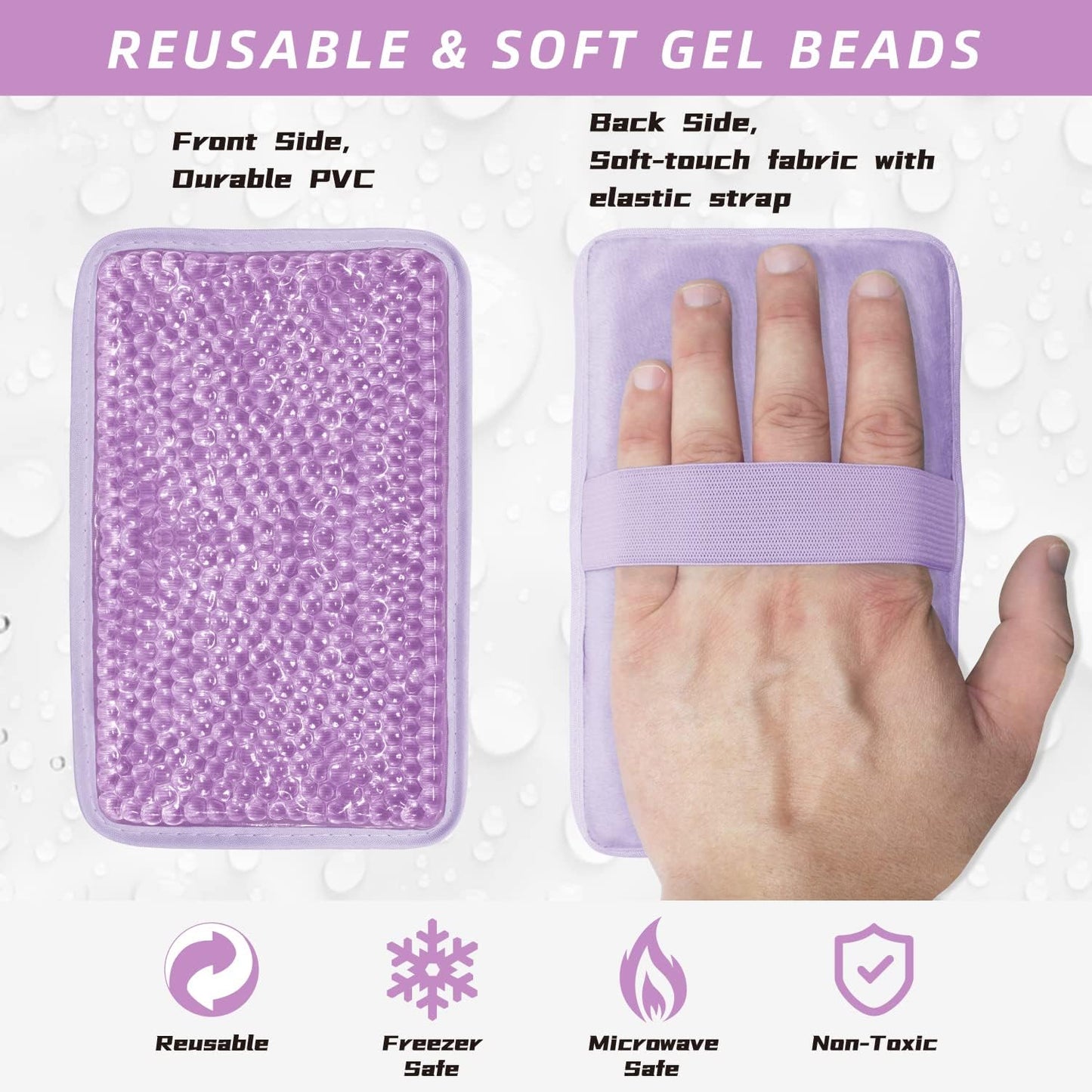 Gel Beads Ice Pack Ice Bag with Strap-Reusable Hot & Cold Pack Compress Therapy for Pain, Swelling,Injuries of Knee, Shoulder, Foot, Back, Ankle, Neck, Hip, Elbow, Wisdom Tooth(1 pcs,Purple)