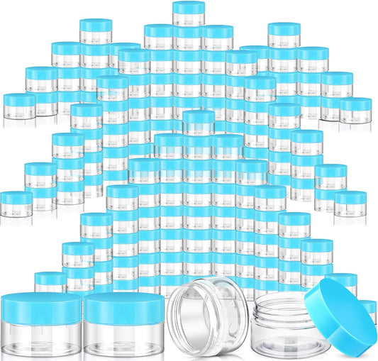 SATINIOR 100 Pcs Plastic Jars with Lids Small Containers Lids Wide Mouth Small Plastic Containers for Lotion Cream Rhinestones Body Butters Travel Storage(8 oz, Blue)