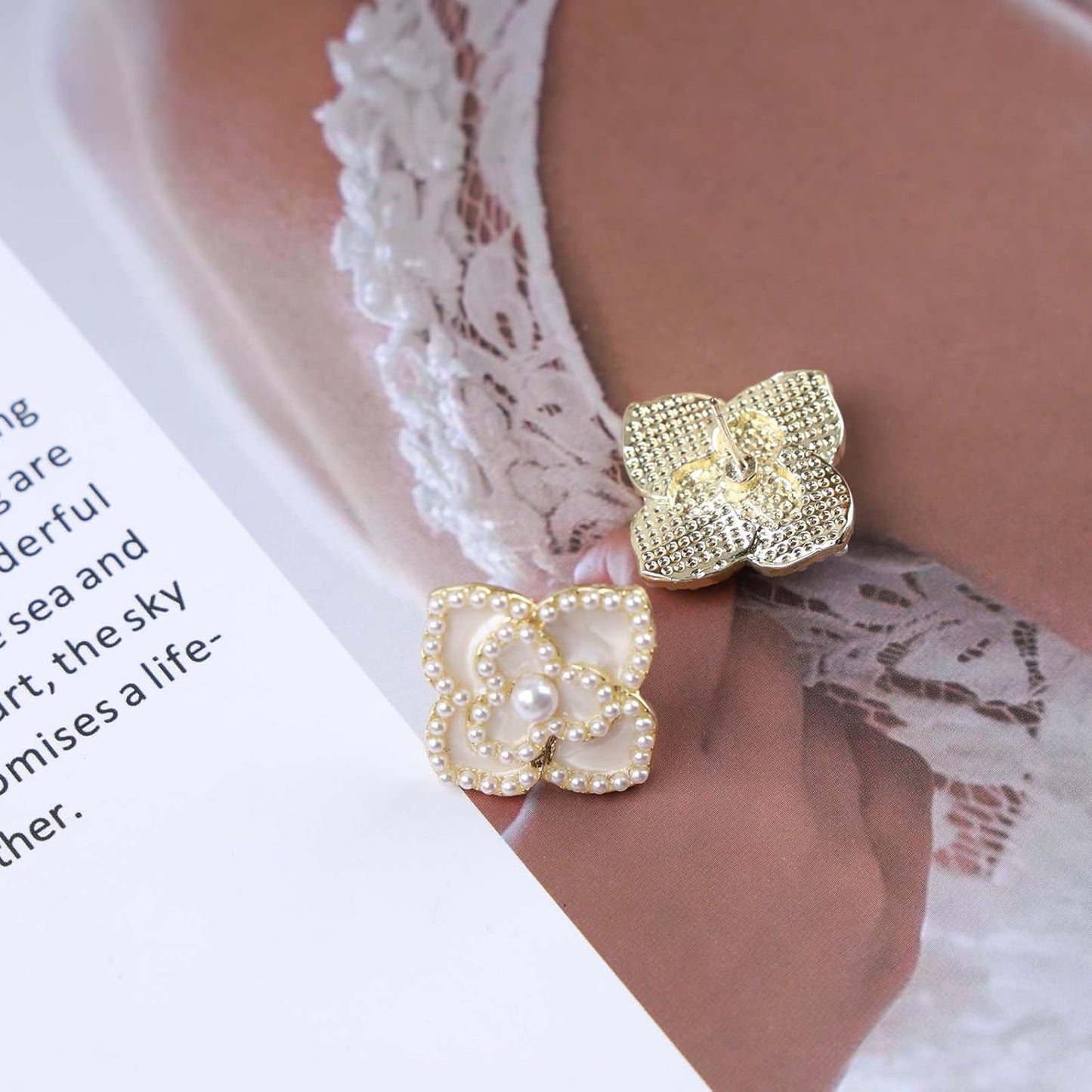 Vintage Pearl Flower Earrings Gold Pearl Stud Earrings Large Camellia Earrings Enamel Camellia Flower Petal Earrings Jewelry for Women