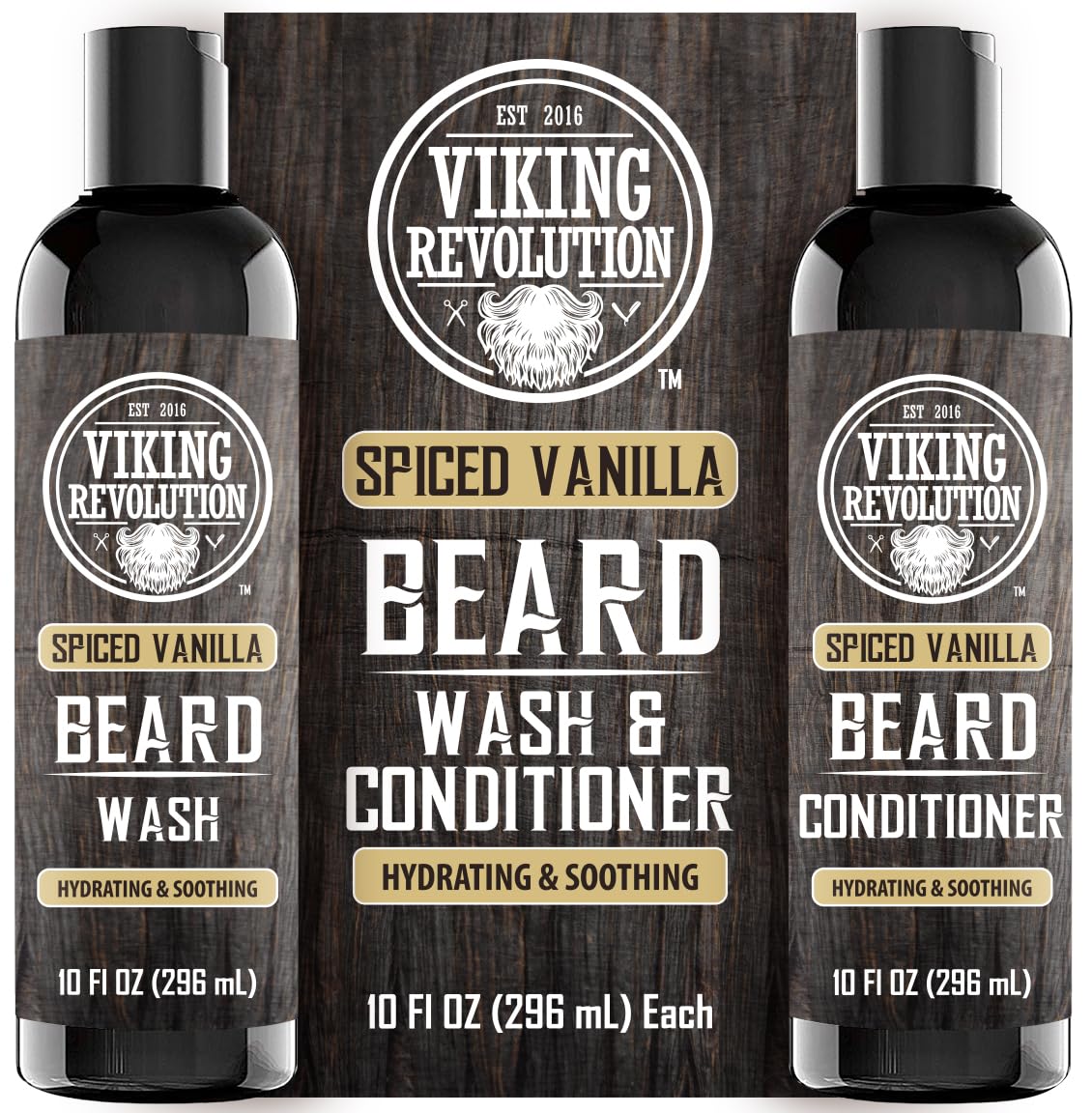 Viking Revolution Beard Wash and Beard Conditioner for Men with Argan Oil and Jojoba Oil - Beard Softener and Strengthener Beard Care Beard Shampoo and Conditioner with Beard Oil (10oz,Spiced Vanilla)