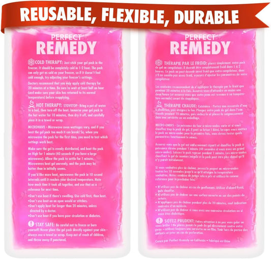 Perfect Remedy 2-Pack Gel Ice Packs for Injuries, Soft and Flexible Hot & Cold Compress, Soothing Ice Packs Aid for Sprains, Strains & Soreness conditions, Alternative to Hot Water Bottles (Pink, Reg)
