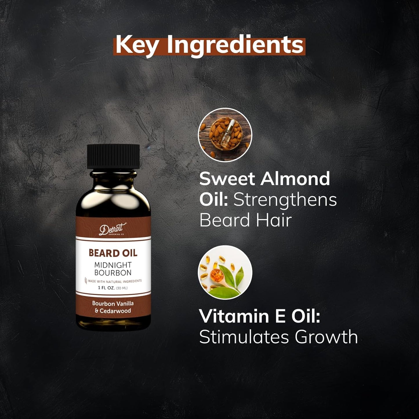 Detroit Grooming Co.| Hydrating Formula with Sweet Almond & Vitamin E • Limited Edition Midnight Bourbon Beard Oil (1 oz)