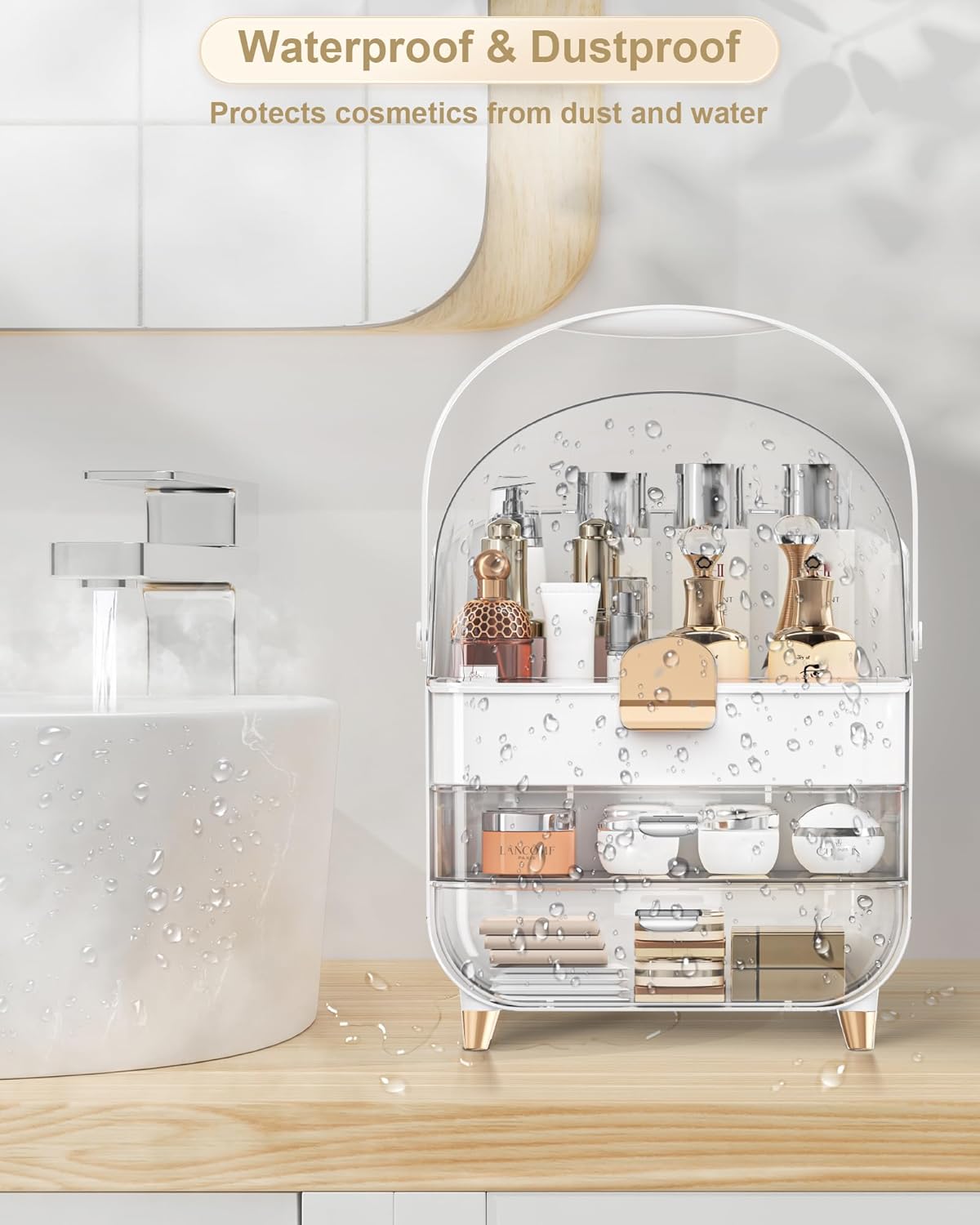 Makeup Organizer, Skincare Holder Bathroom Counter Organizer, Storage Box Cosmetic Display Cases, Teen Girl Gifts Trendy Stuff Make up Organizers for Vanity, Dresser, Countertop (Rose Gold)