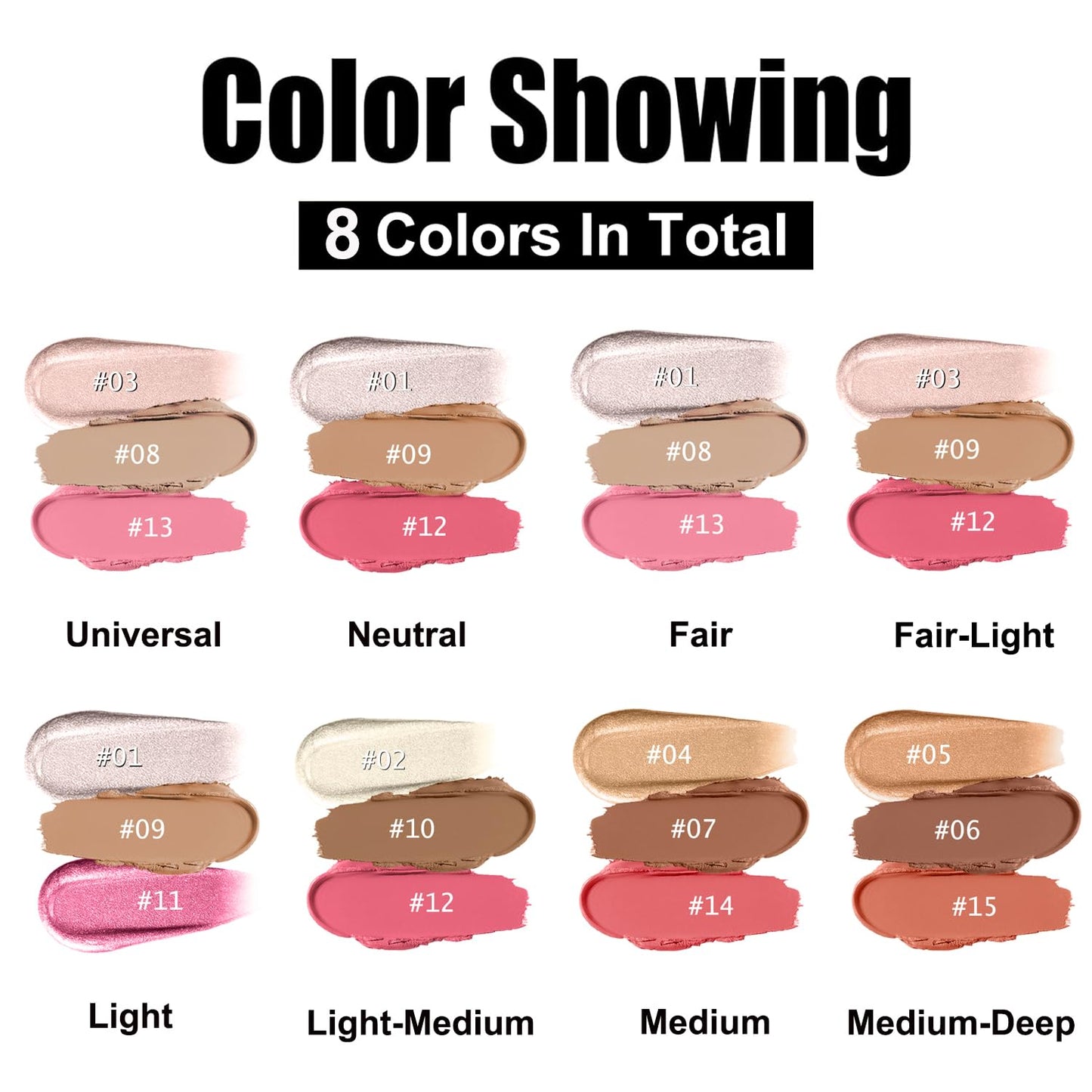 3 Pcs Cream Contour Stick Makeup Kit, Shades with Highlighter, Blush and Bronzer Contour Stick for Sculpt the Cheeks, Waterproof, Matte & Dewy Finish (Medium,#04+#07+#14)