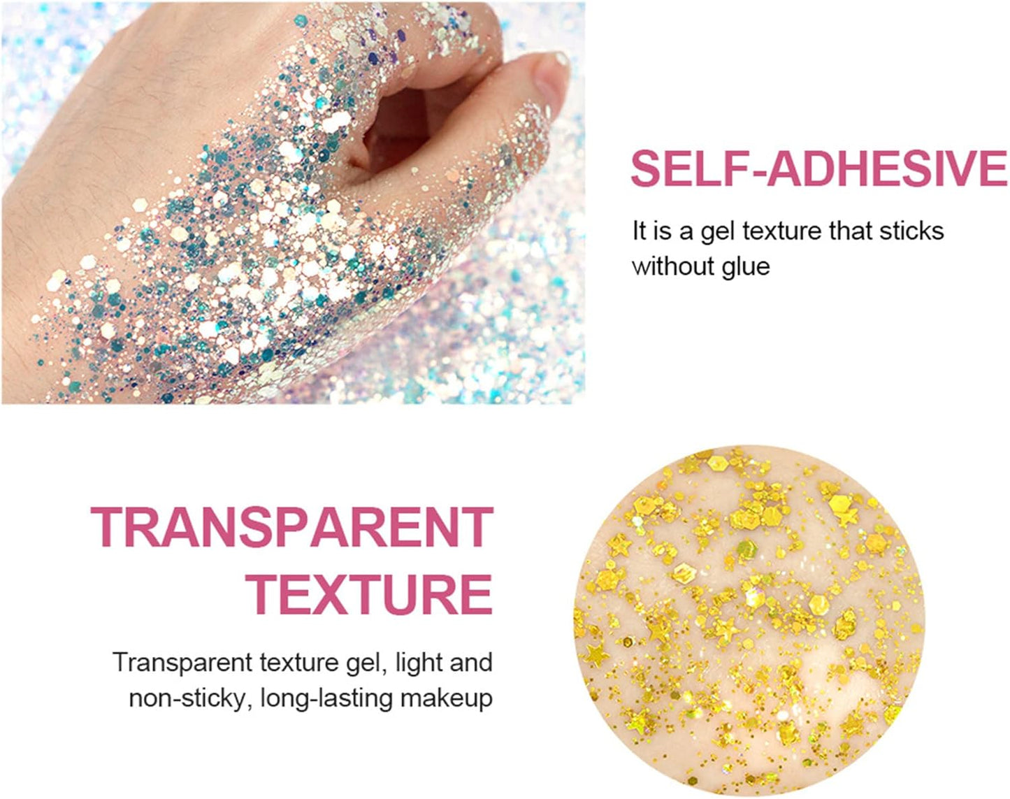 MAEPEOR Chunky Face Body Glitter Gel 19 Colors Mermaid Sequins Holographic Body Glitter Gel Long-Lasting Festival Makeup Glitter Paint for Face Body Hair Nails (30g, 08 Red)