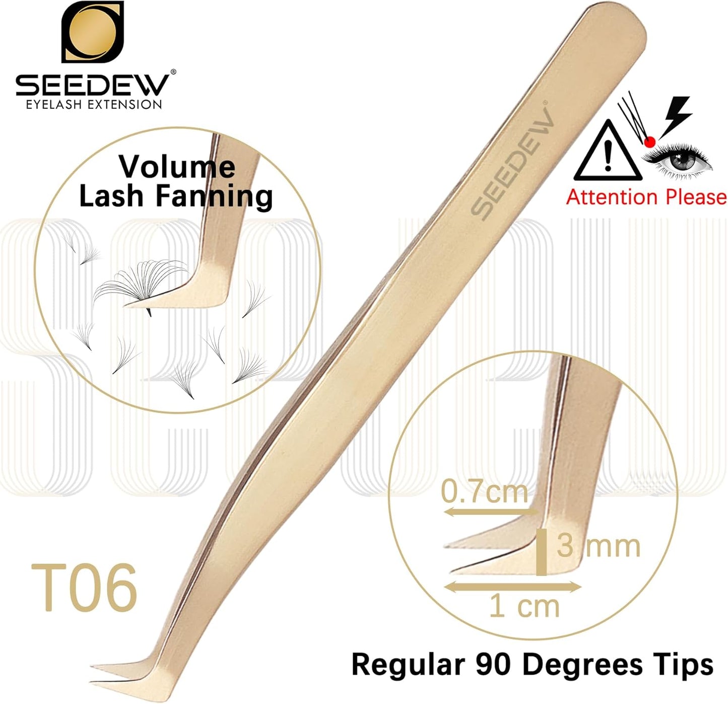 Tweezer Eyelash Extensions 1 PCS Stainless Steel 90 Degree Pointy Boot L Shape Tweezer Isolation Professional Precision Supplies Application Tools for Lash Tech Artist Beginner(Golden)