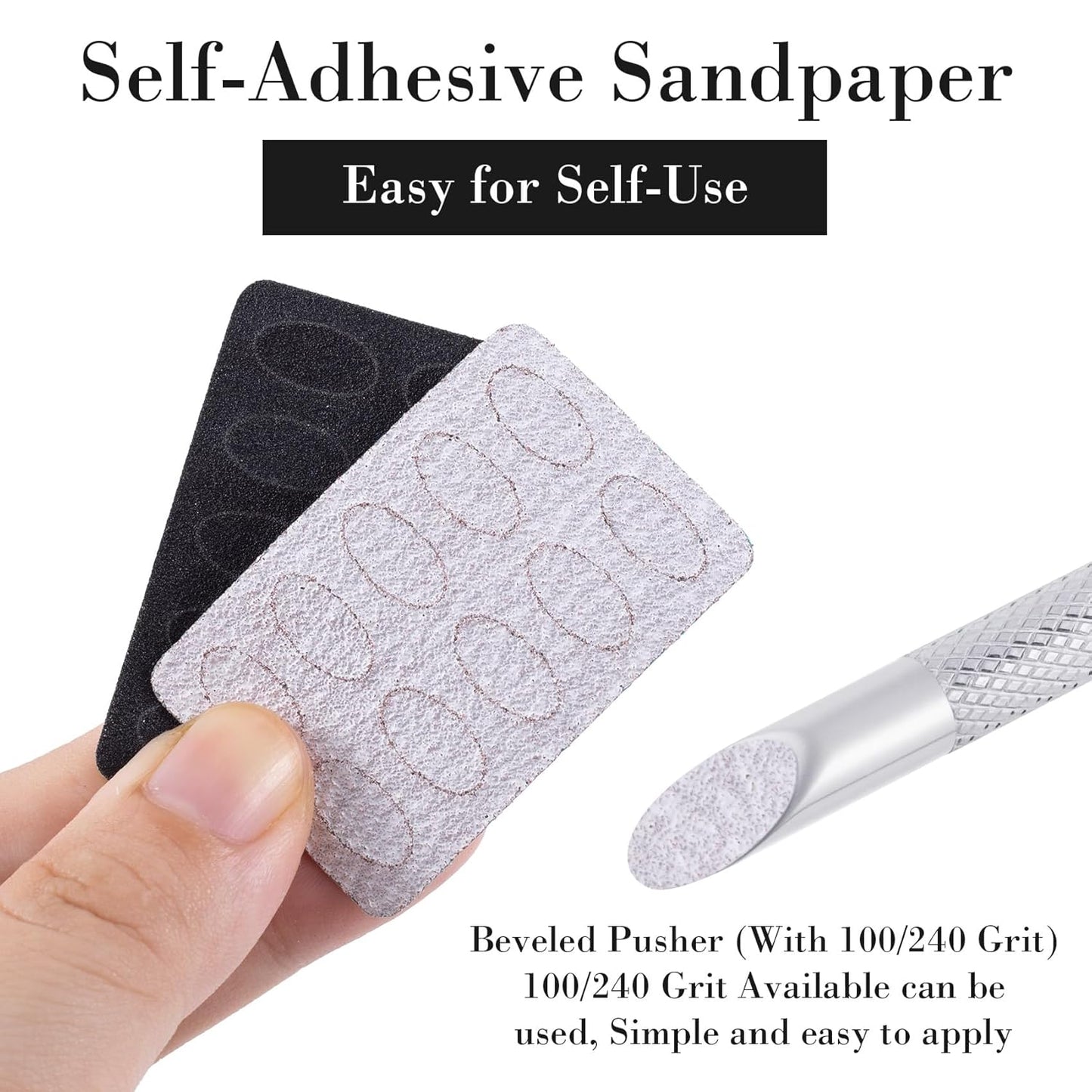 1 Pcs Cuticle Pusher Tool with 100#/240# Grit Nail Files, Metal Cuticle Tools, Stainless Steel Round Manicure Tools for Manicure Pedicure Nail Art, Salon, Home Use