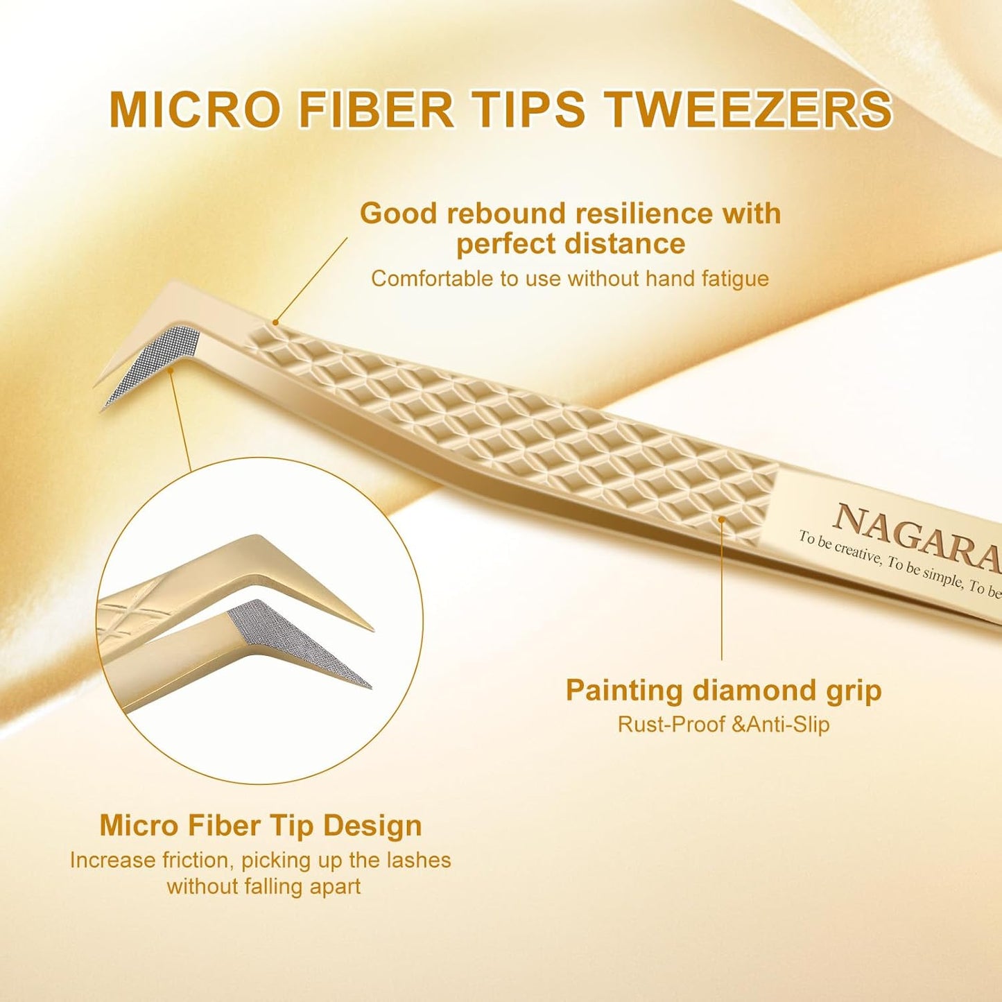 NAGARAKU Precision Fiber Tip Tweezer for Eyelash Extensions Diamond Grip Anti-Static Anti-Slip Premium Stainless Steel Pointed Volume Eyelashes Boot Tweezers Supplies with Box(L Typ Tweezers AG-09)