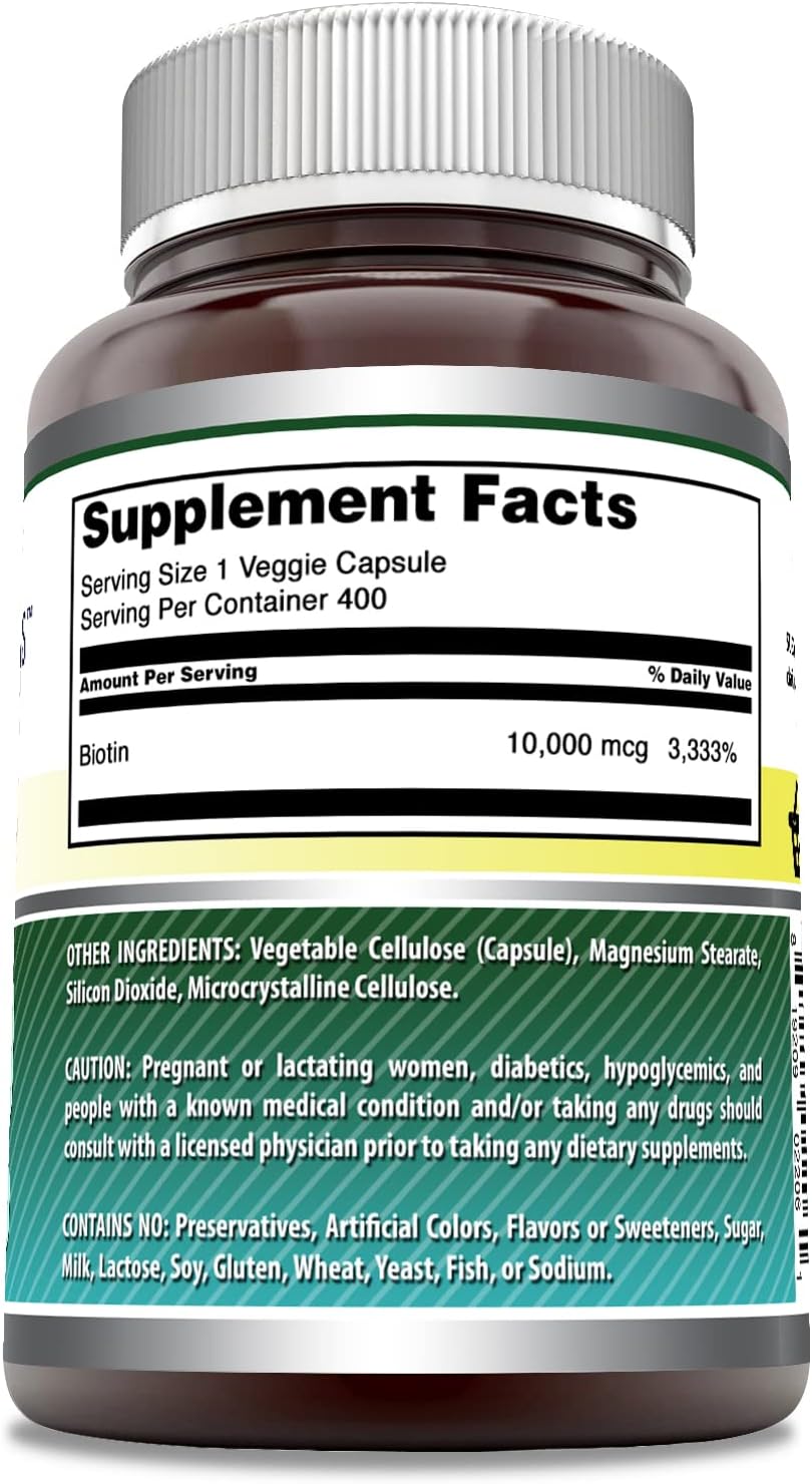 Amazing Formulas Biotin 10000 mcg Veggie Capsules | Vitamin B7 Supplement | Non-GMO | Gluten Free | Made in USA (400 Count)