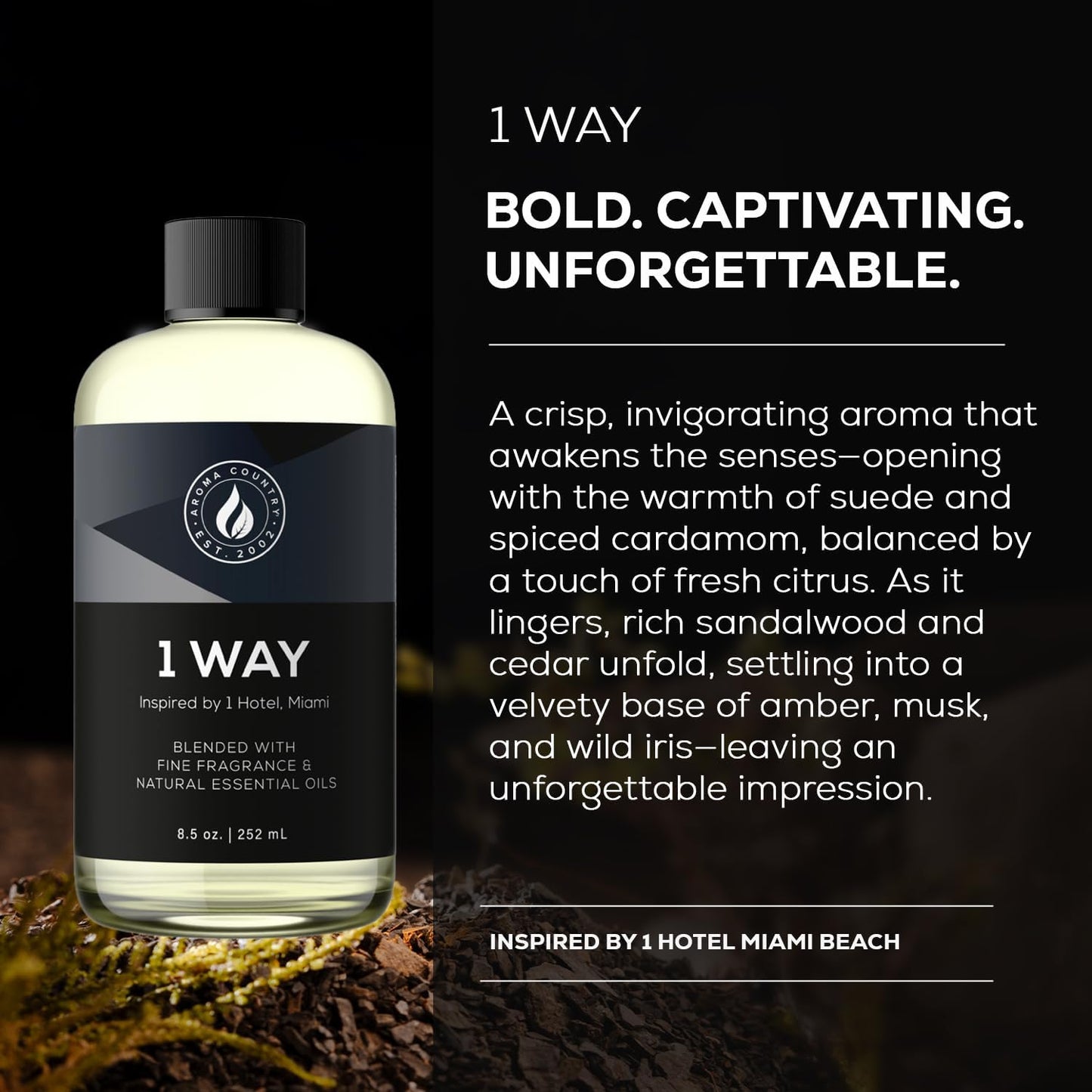 Aroma Country 1 Way Diffuser Oil - Luxury Hotel Santal Fragrance Oil for Diffuser Refill, Sandalwood Home Aroma Diffusers & Room Spray - My Way Premium Aromatherapy Oils & Home Scent (8.5 Fl Oz)