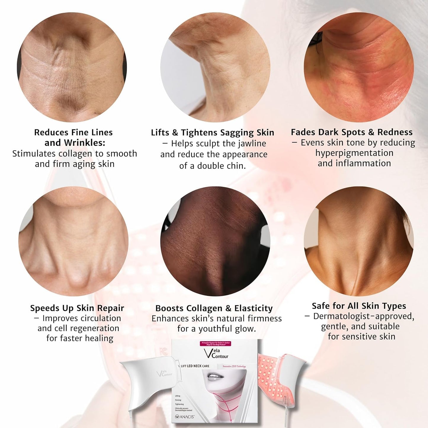 LED Red Light Therapy Neck Mask Glowing Skin Anti-Wrinkle Anti-Aging Smoother Firmer Neck Skin Care at Home. Made in S.Korea